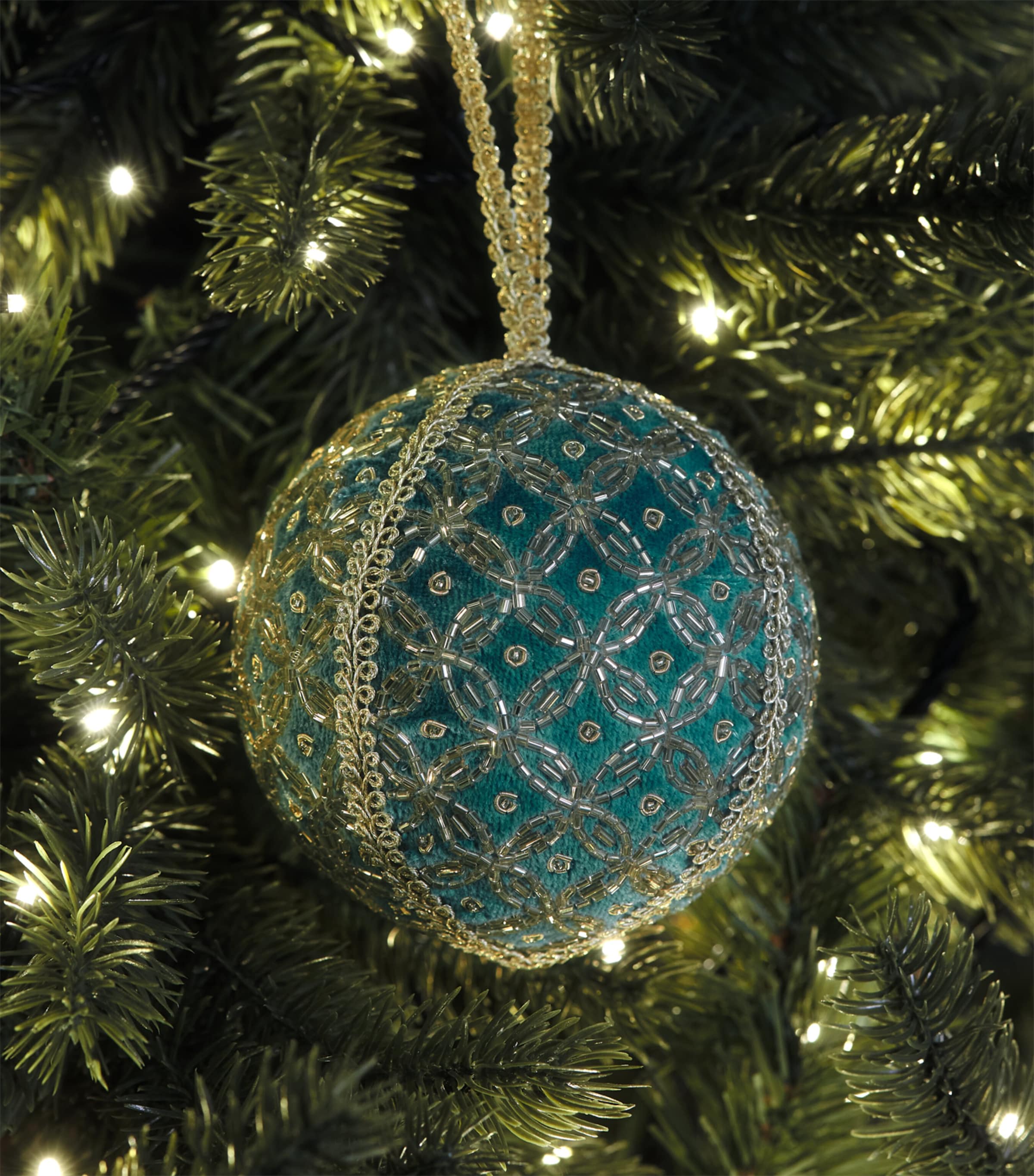 Harrods Velvet and Lace Embellished Bauble Turquoise/gold Image 3