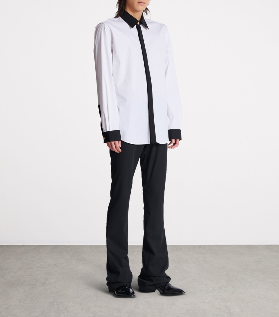 Balmain Mens Cotton Two-Tone Shirt Gab Blanc/noir Image 5