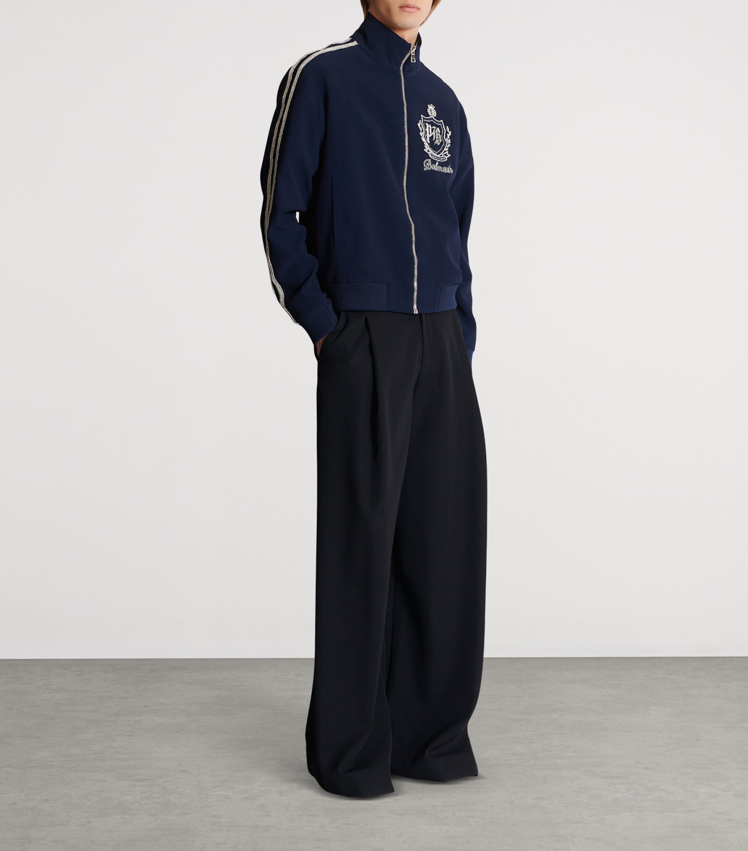 Balmain Mens College Emblem Track Jacket Sfj Bleu/blanc Image 4