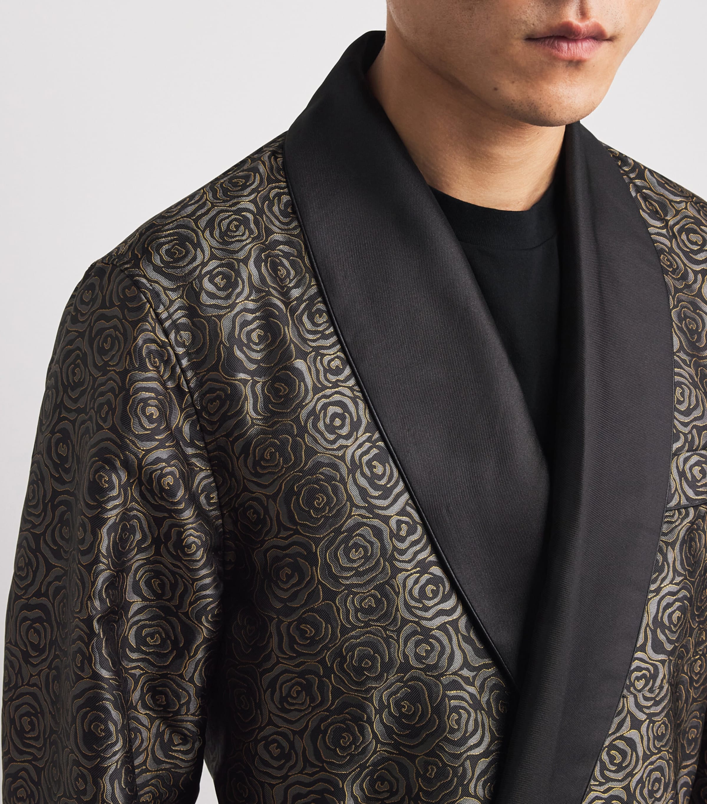 Derek Rose Mens Silk Jacquard Verona Robe Bla Image 5