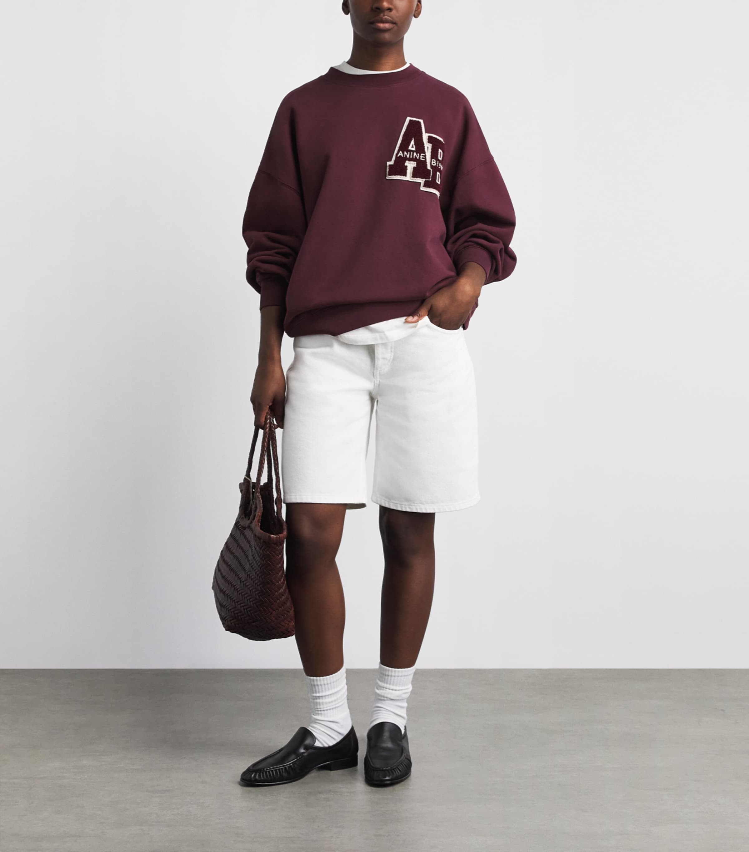 ANINE BING Womens Oversized Miles Letterman Sweatshirt Fig Image 2