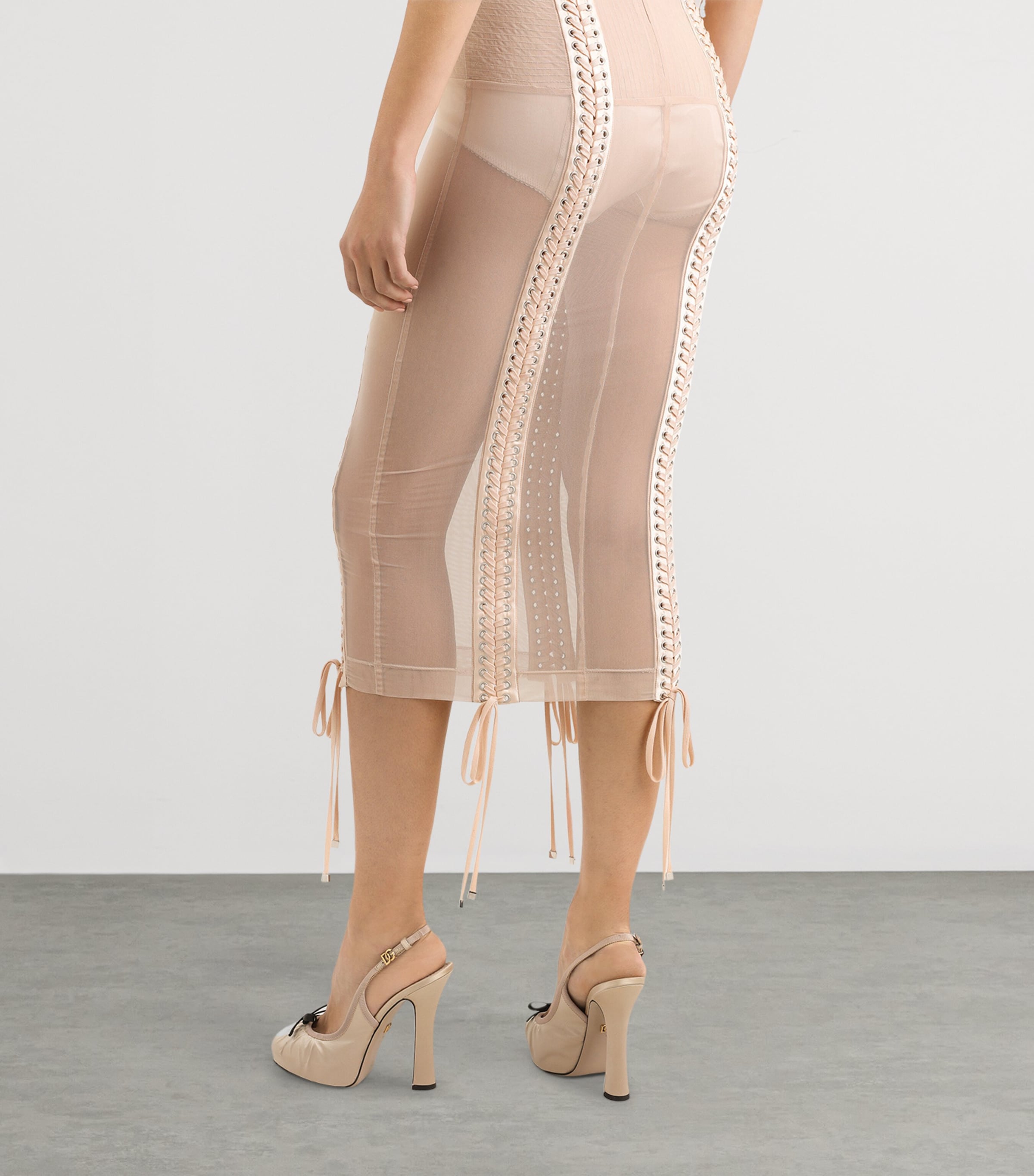 Tulle Corset-Detail Midi Dress F1218-FLEISH PINK Image 5