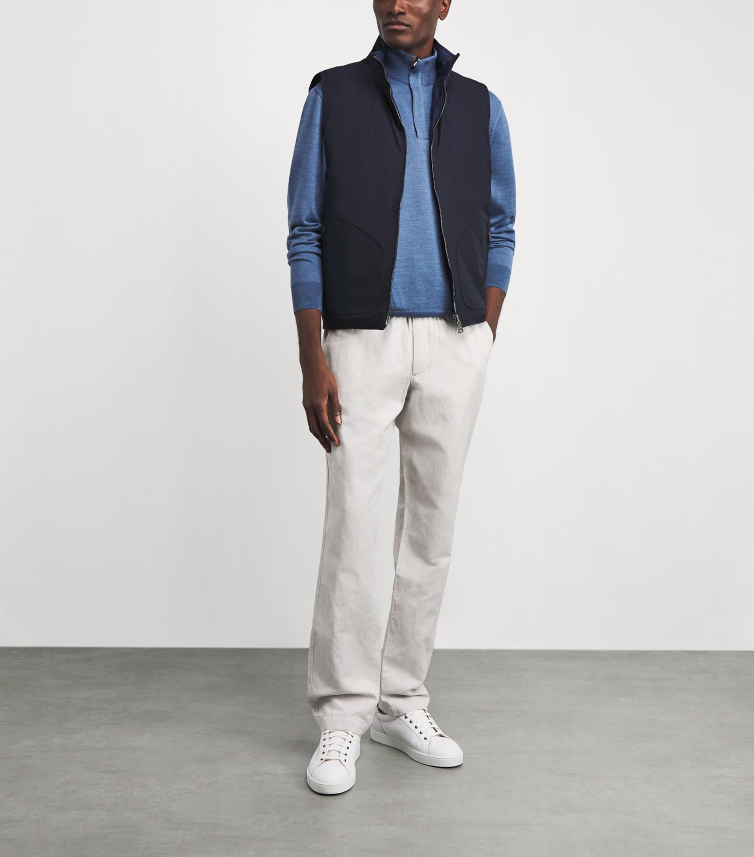 Fioroni Cashmere Mens Down Linen Reversible Gilet Denim Image 2