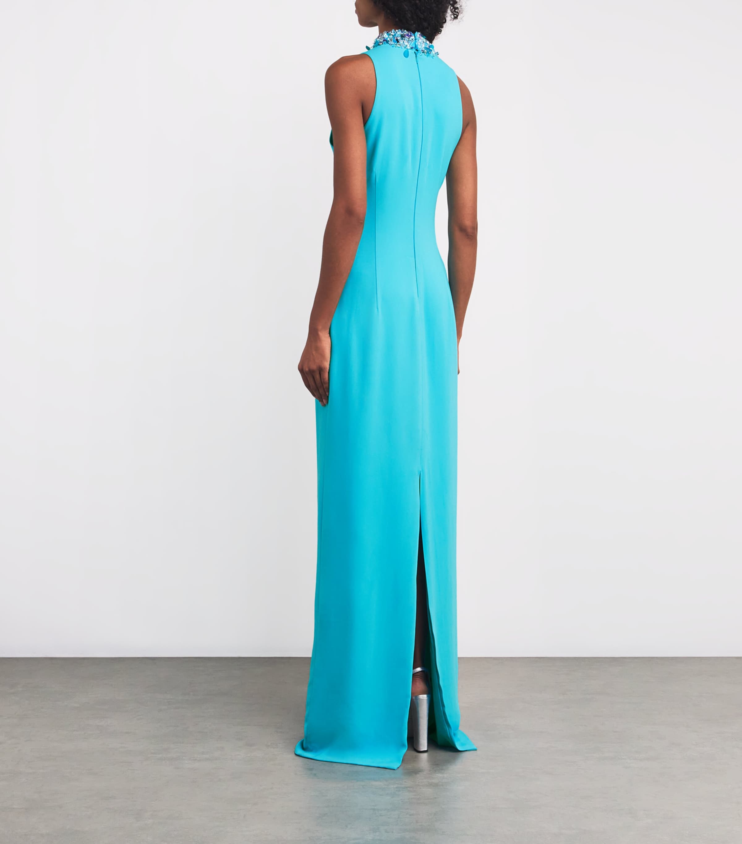 Celia Kritharioti Womens Crepe Embroidered-Crystal Gown Blue Image 3