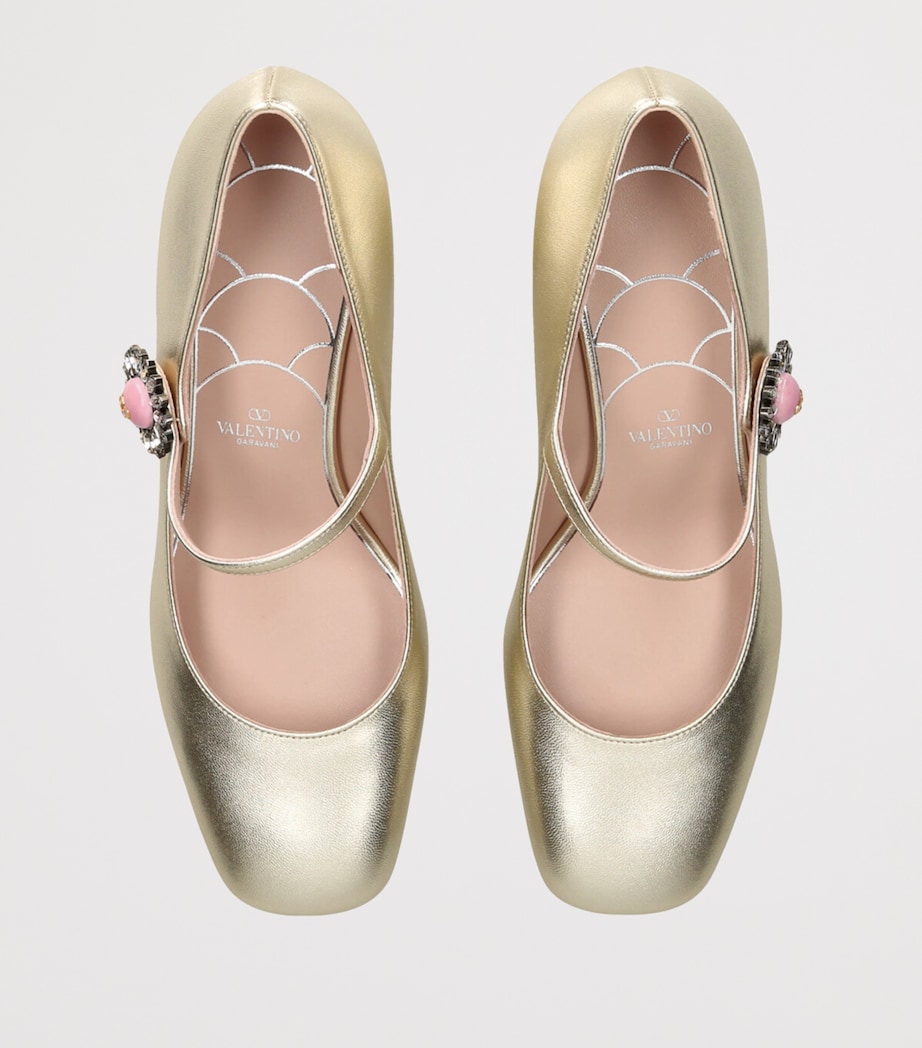 Valentino Garavani Leather Embellished Preshoes Pumps 55 Gold Comb Image 4