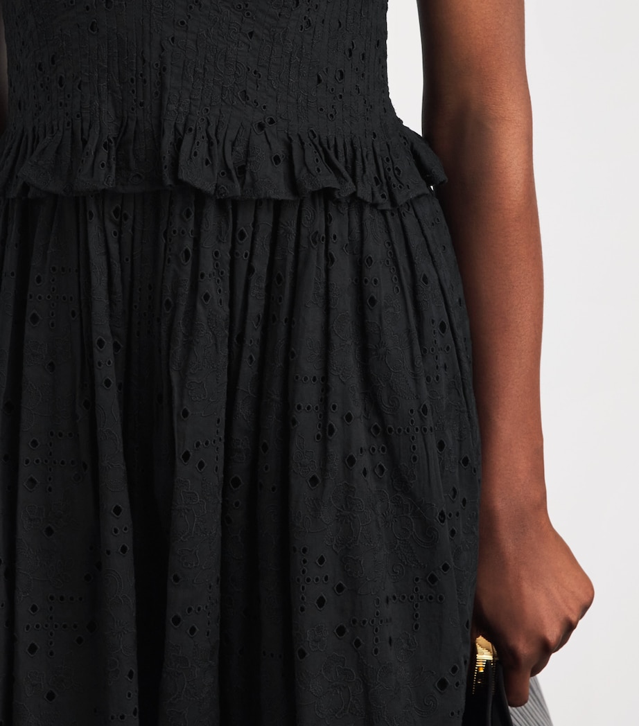 Tory Burch Womens Broderie Anglaise Midi Dress Black Image 3