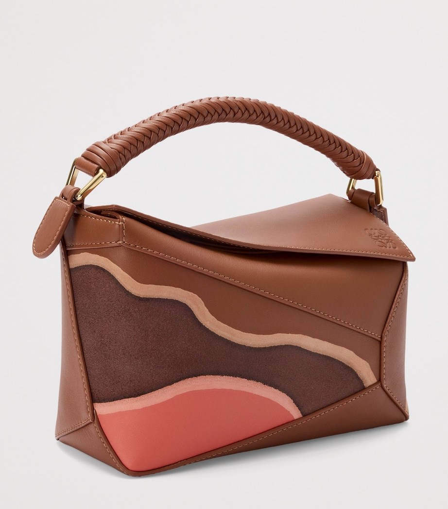 Small Leather Puzzle Edge Landscape Top-Handle Bag PECAN PARROT PINK Image 2