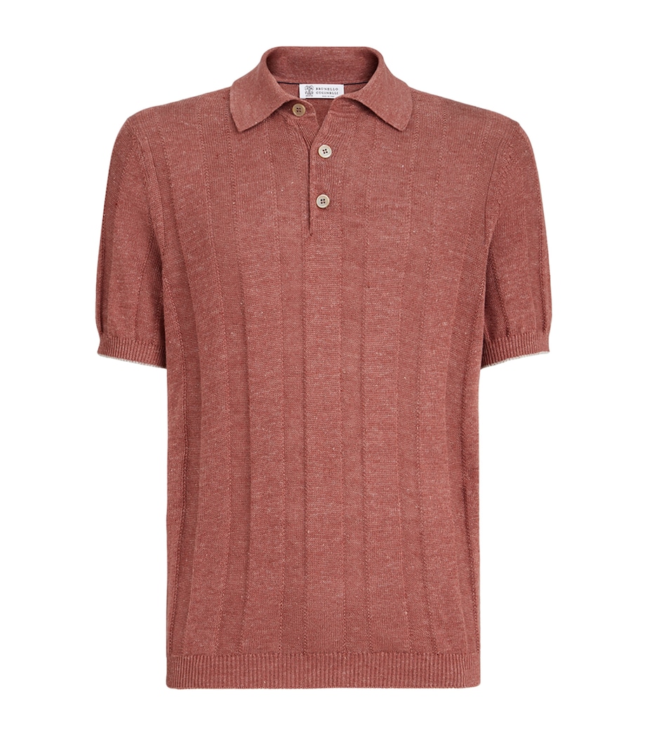 Brunello Cucinelli Mens Linen-Cotton Rib-Knit Polo Sweater Image 1