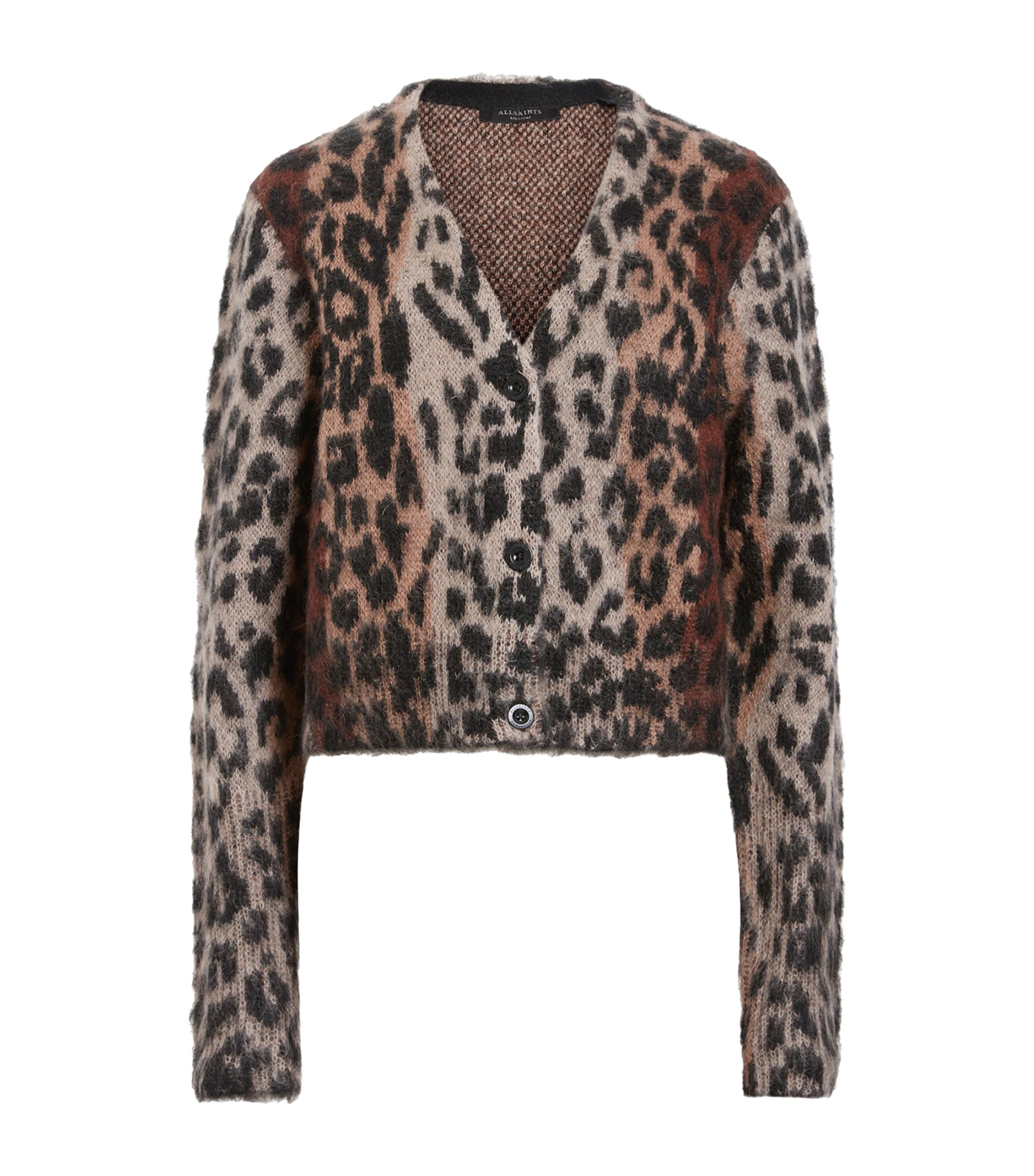 Allsaints Wick Lex Leopard-print Cardigan In Brown