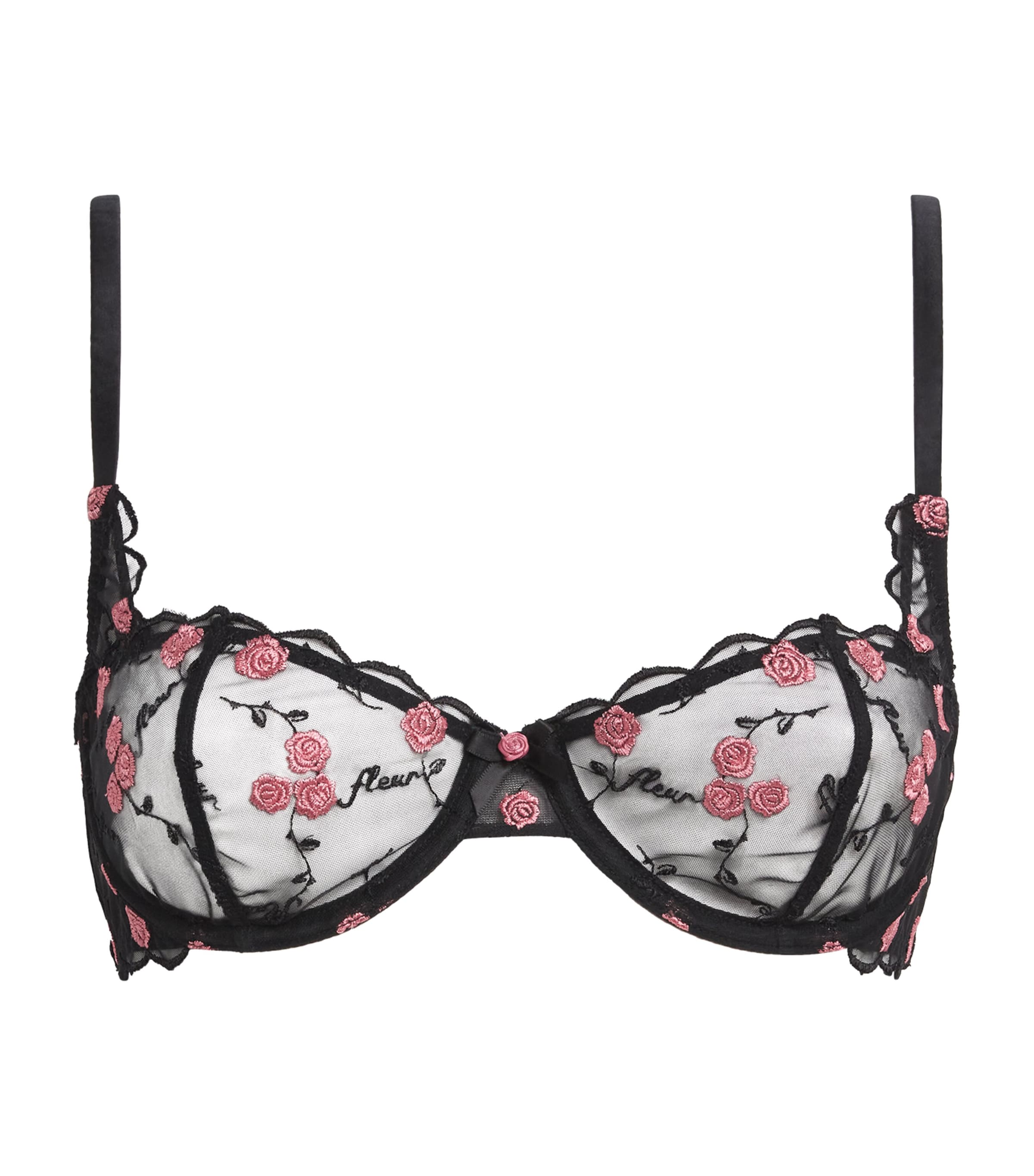 Fleur Du Mal Rose And Vine Balconette Bra In Black