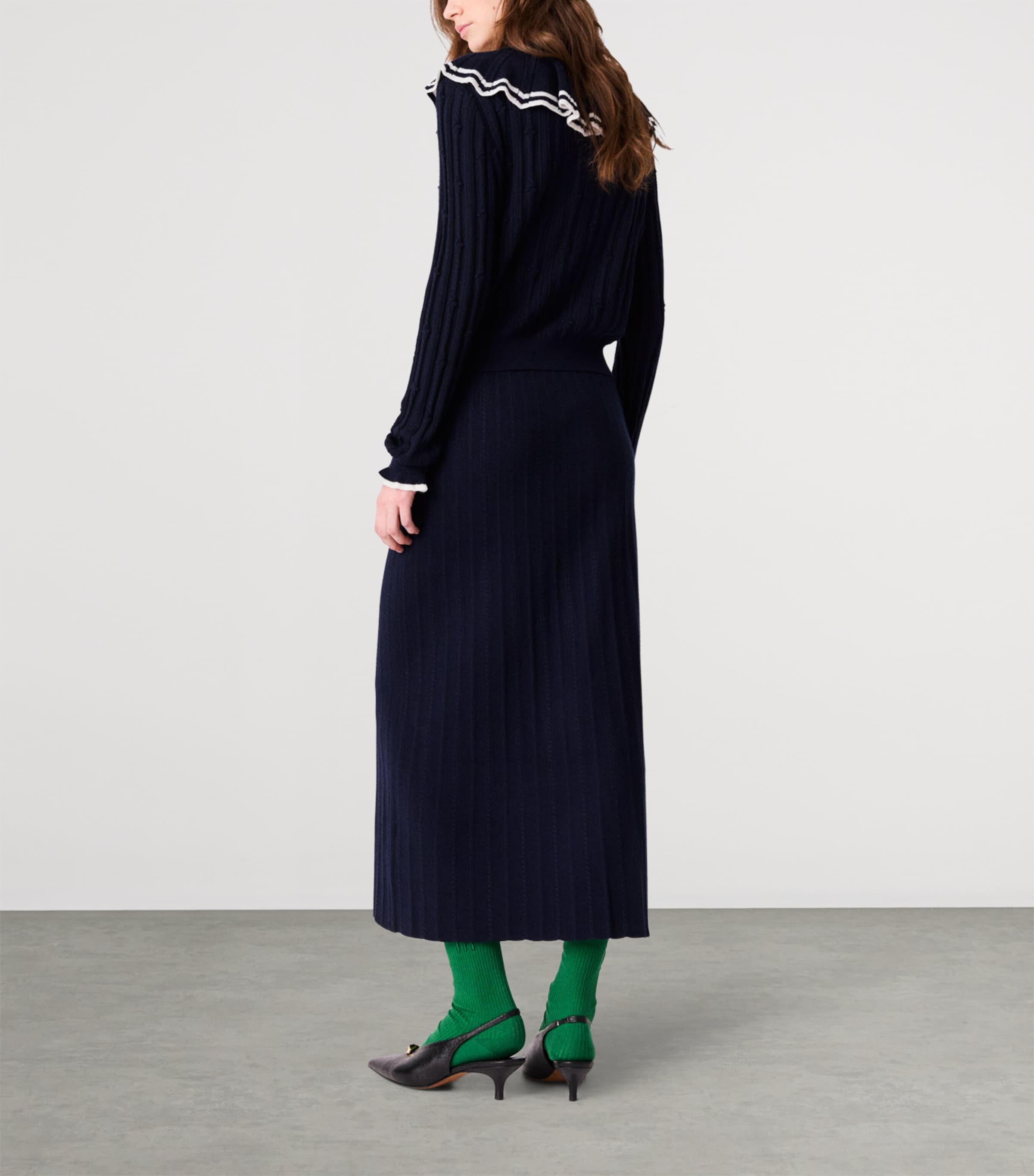 Maje Womens Knitted Ruffle-Collar Cardigan Navy Image 4