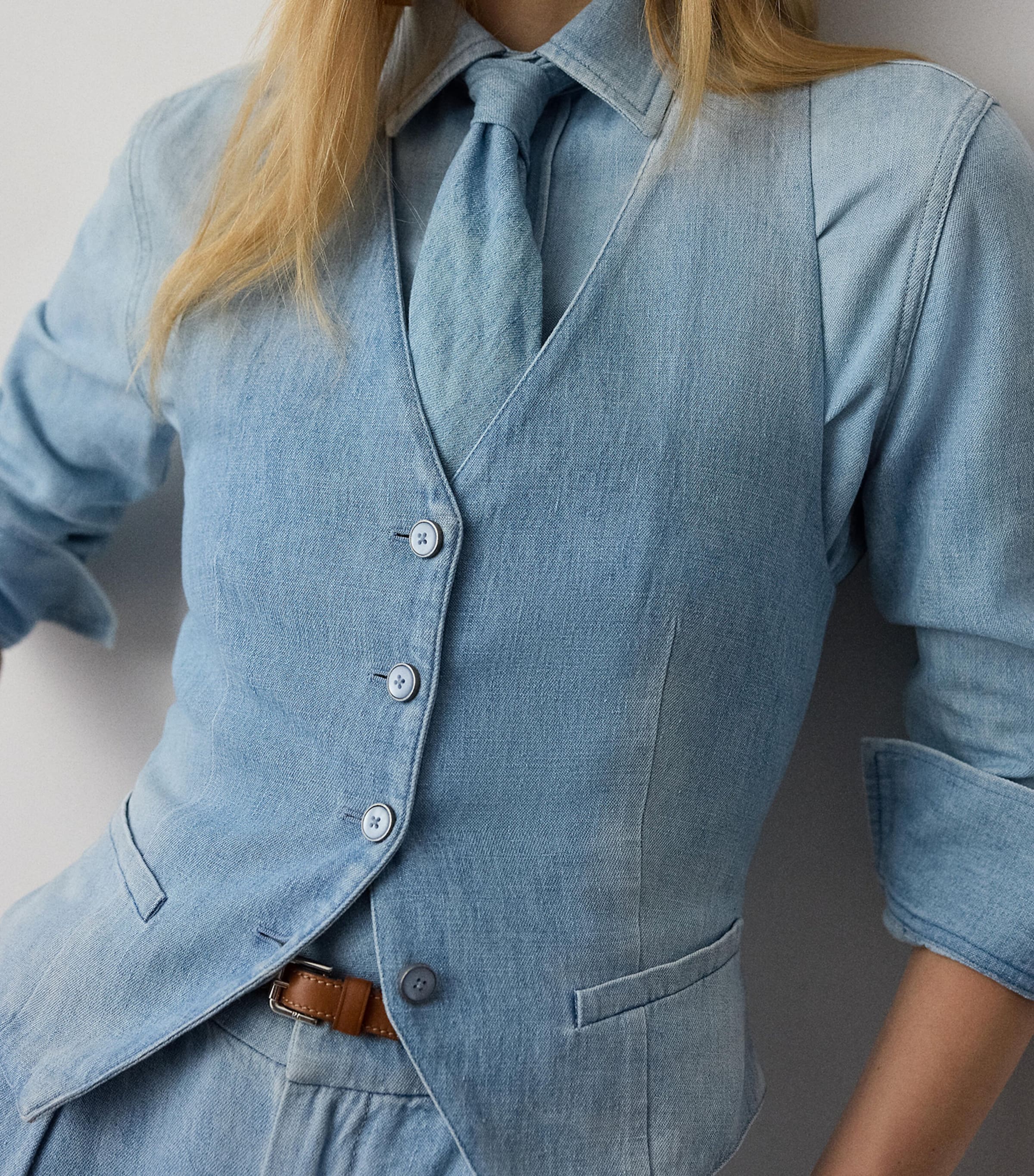 Ralph Lauren Collection Womens Cotton Denim Clarissa Waistcoat Cirrus Indigo Image 4
