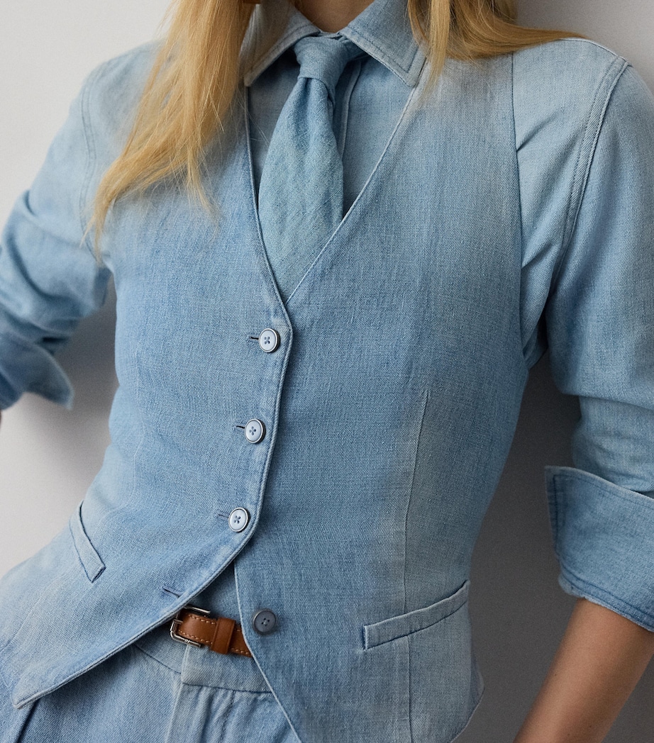 Ralph Lauren Collection Womens Cotton Denim Clarissa Waistcoat Cirrus Indigo Image 4