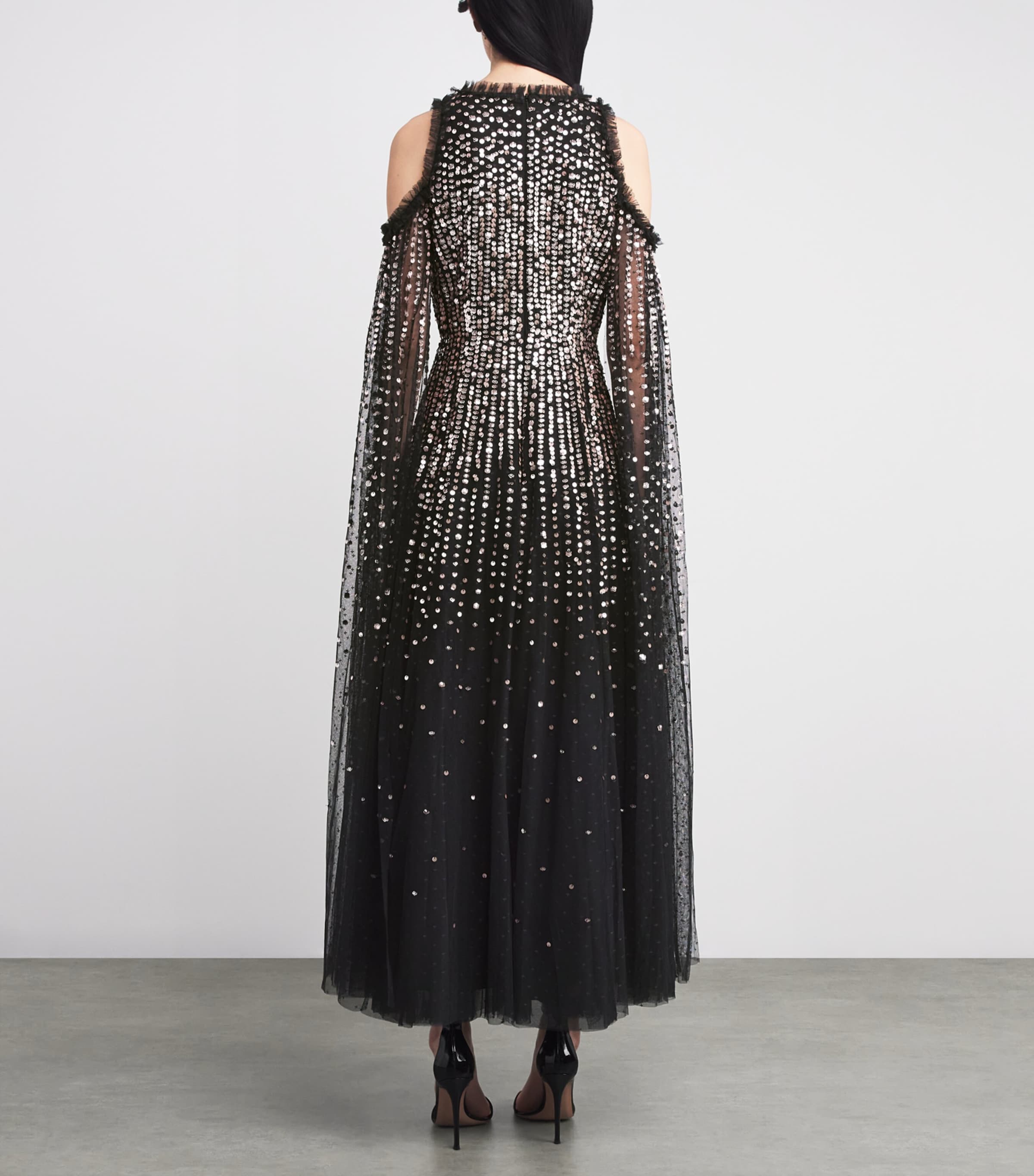 Sequin Cape-Detail Moonlight Maxi Dress 77966638 GR/MET Image 3