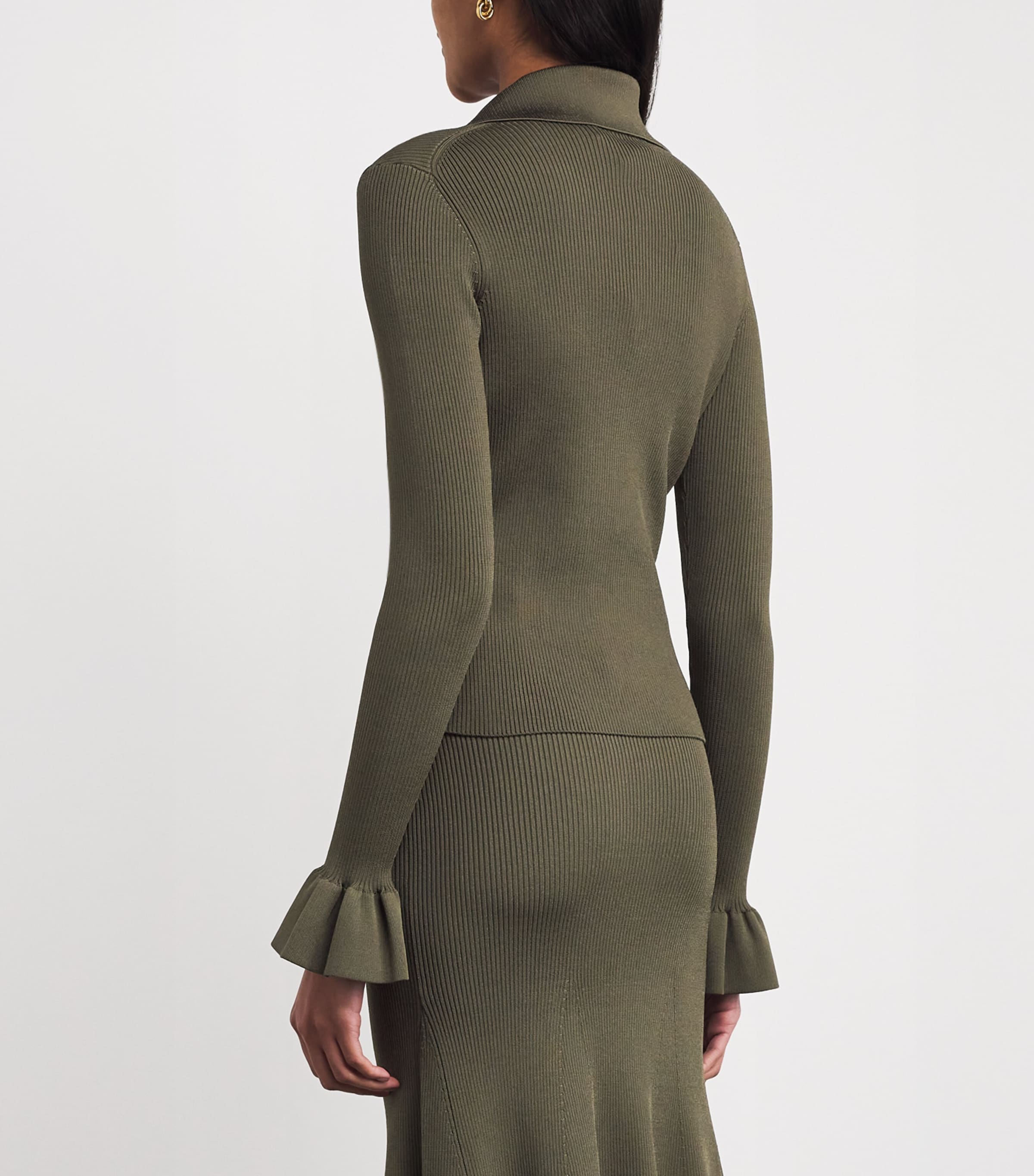 Rib-Knit Polo Top GREEN Image 4