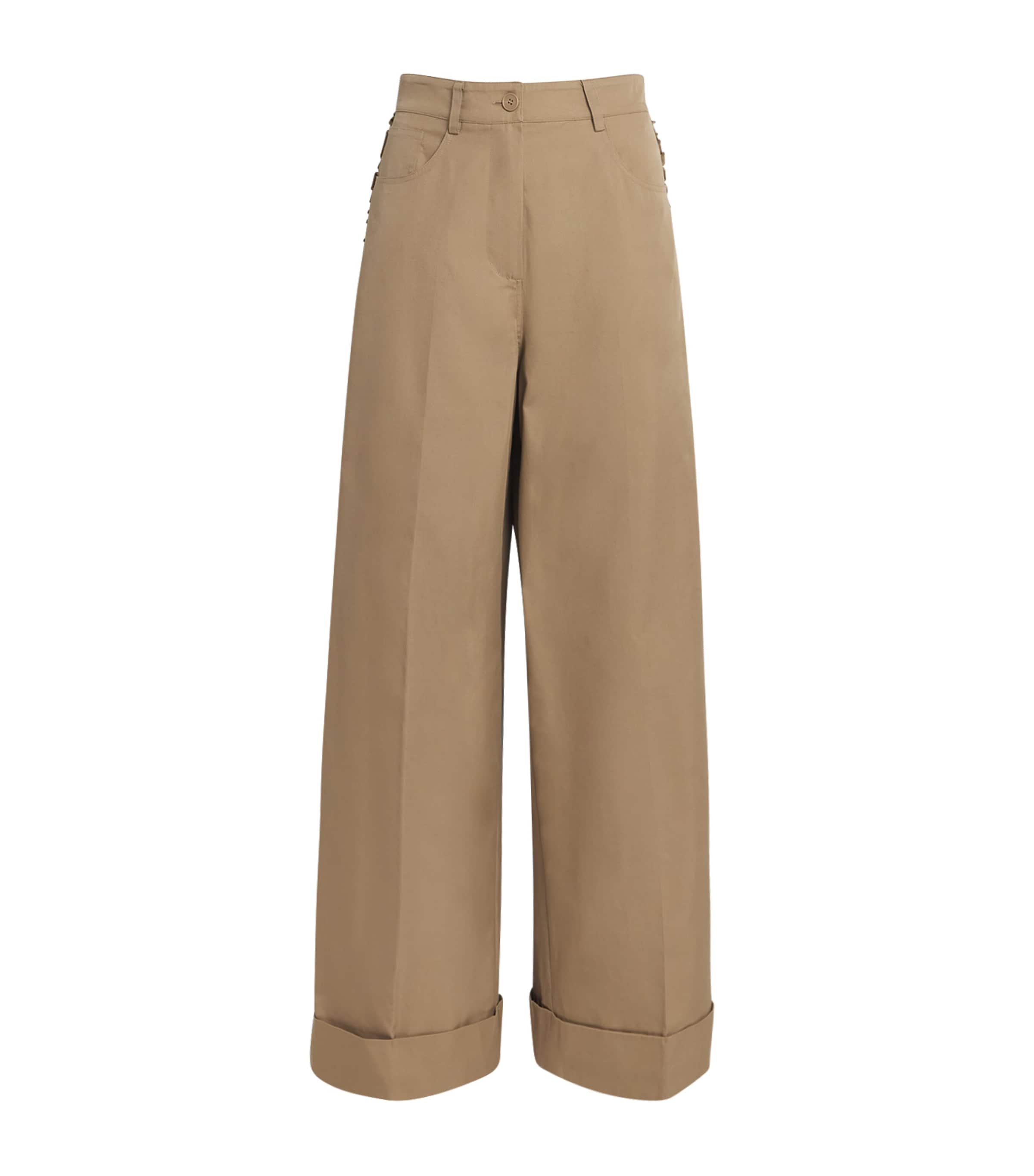 Claudie Pierlot Womens Cotton-Blend Wide-Leg Trousers Beige Image 1