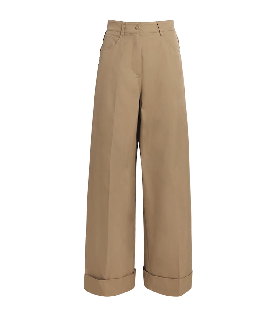 Claudie Pierlot Womens Cotton-Blend Wide-Leg Trousers Beige Image 1