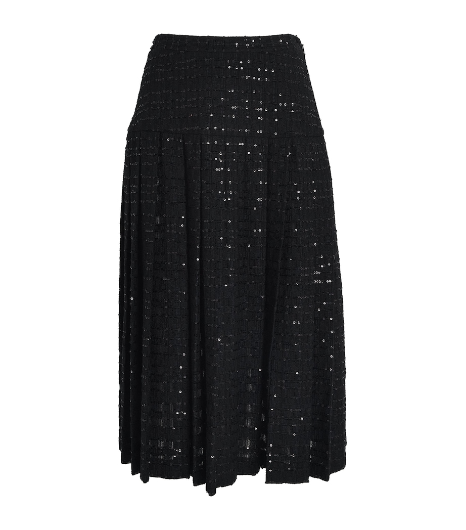 Alessandra Rich Womens Tweed Sequin Midi Skirt Black Image 1