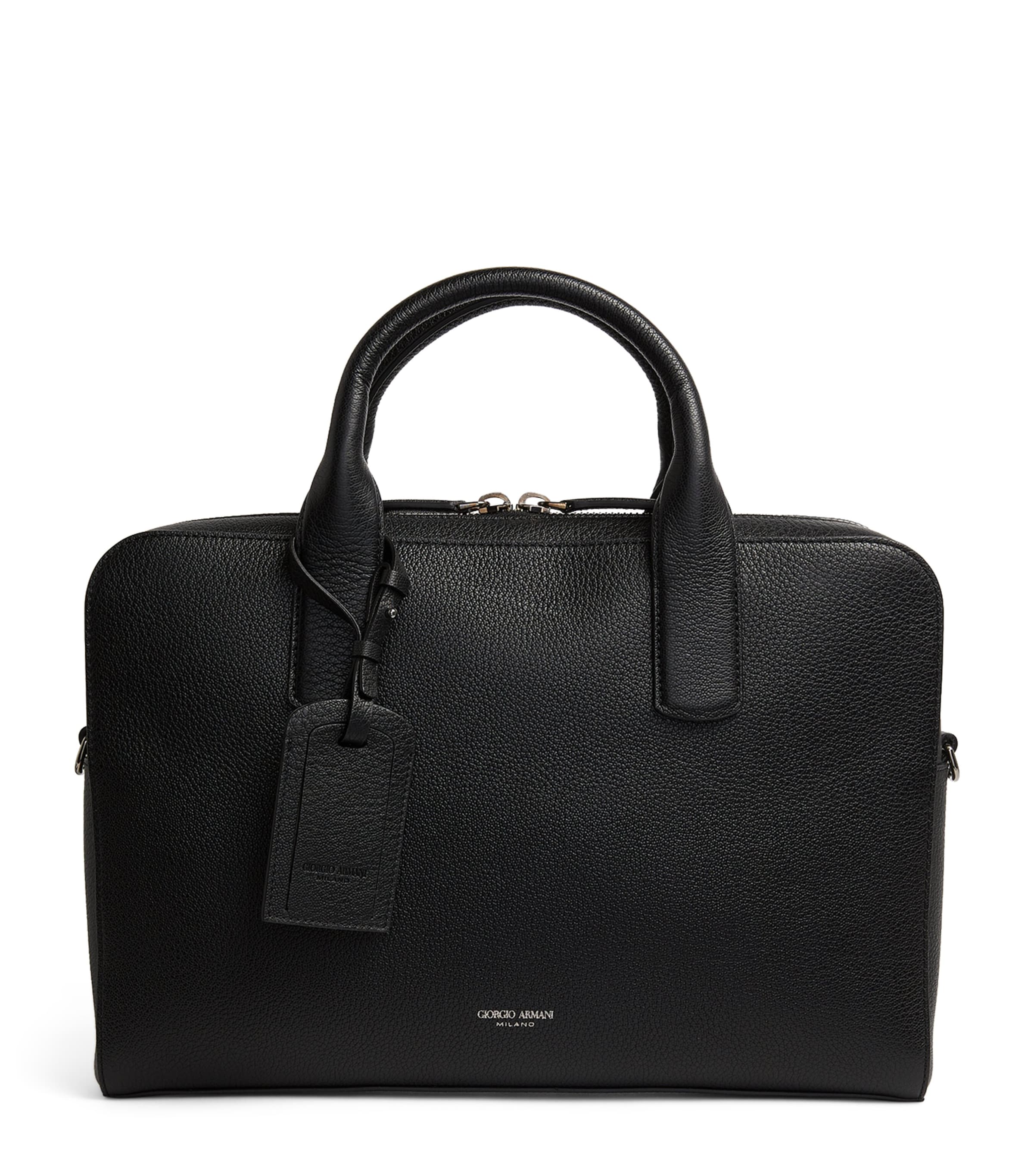 Giorgio Armani Leather Briefcase In Black