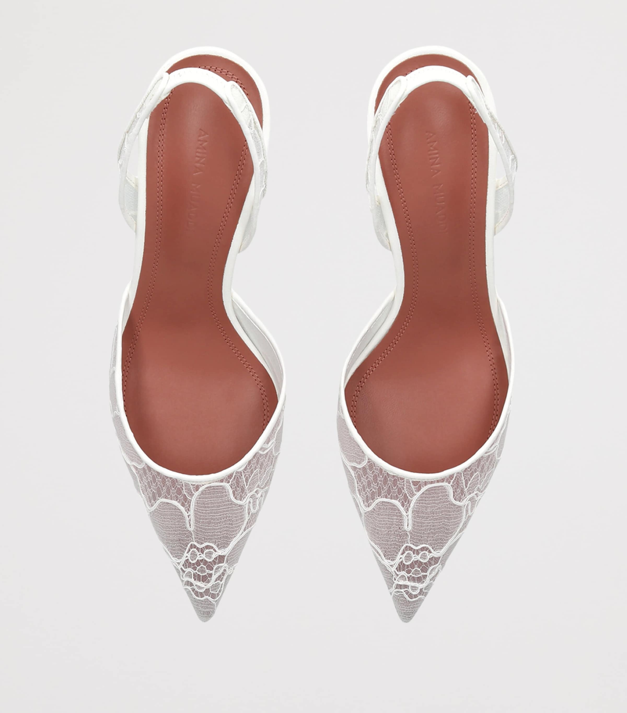 Amina Muaddi Lace Holli Slingback Pumps 70 White Image 2