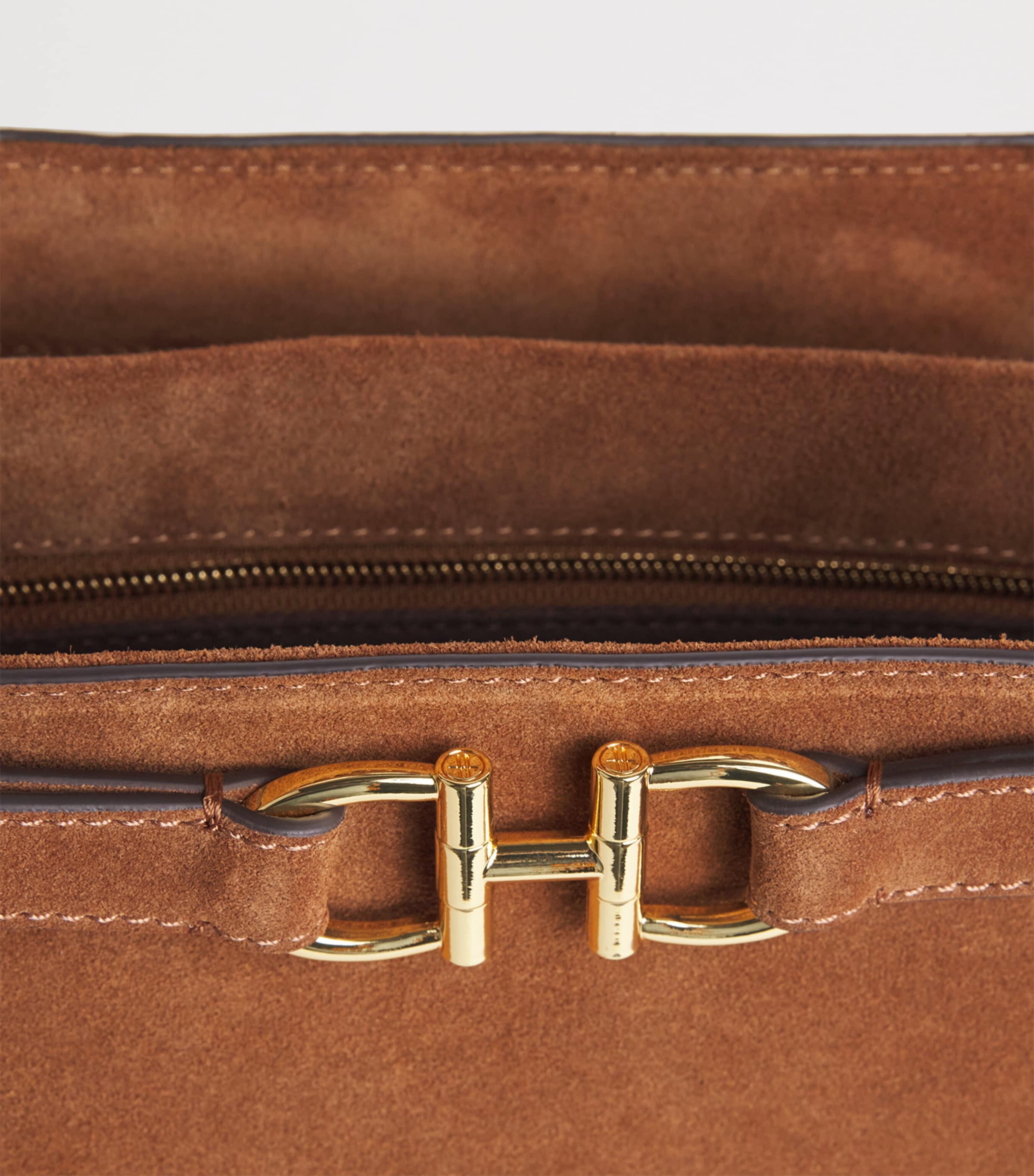 Harrods Medium Suede Grace Top-Handle Bag Tan Image 5