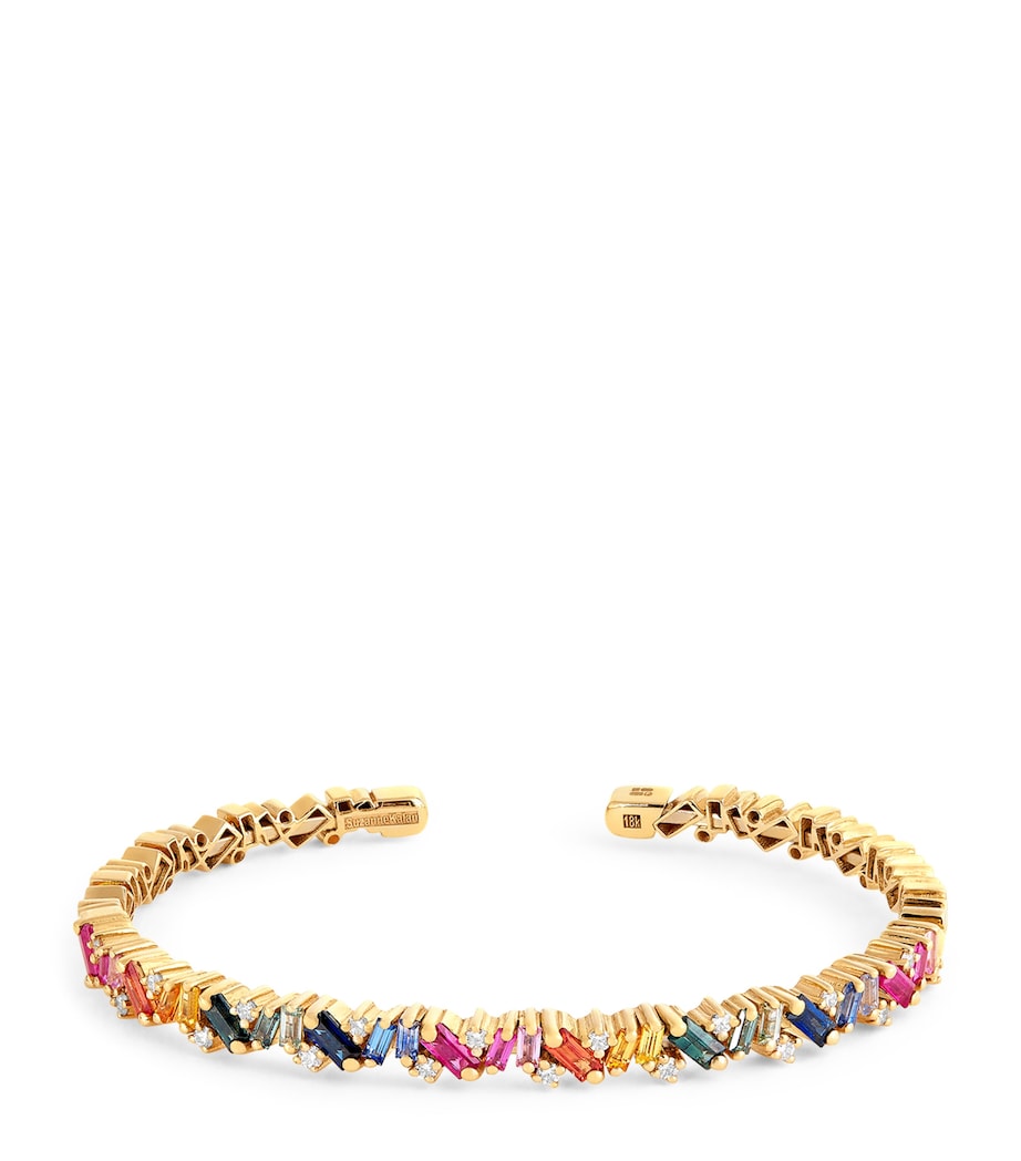 Small Yellow Gold, Rainbow Sapphire and Diamond Frenzy Bangle 18K YG/RS Image 1