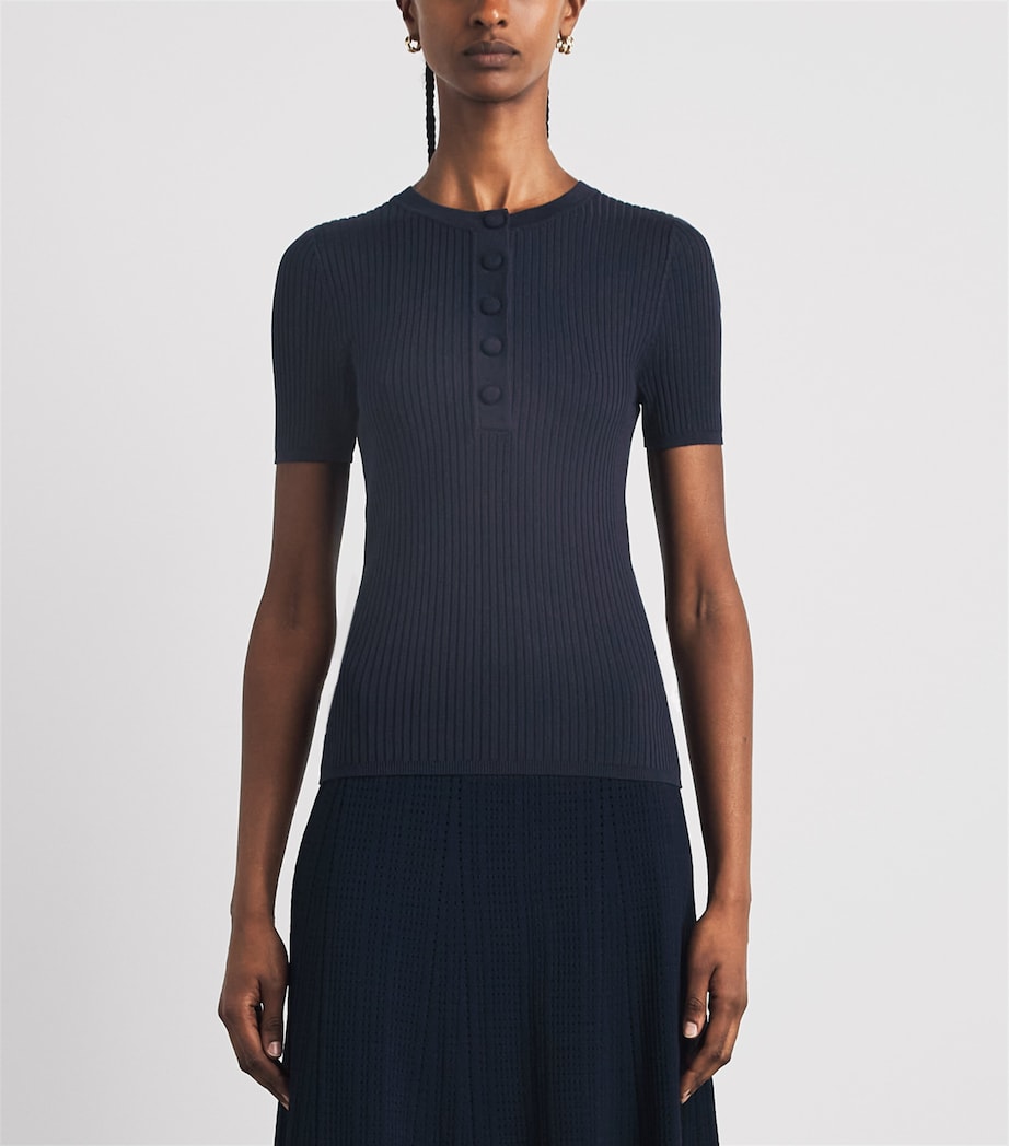 Sandro Paris Womens Rib-Knit Short-Sleeve Sweater Navy Blue Image 4