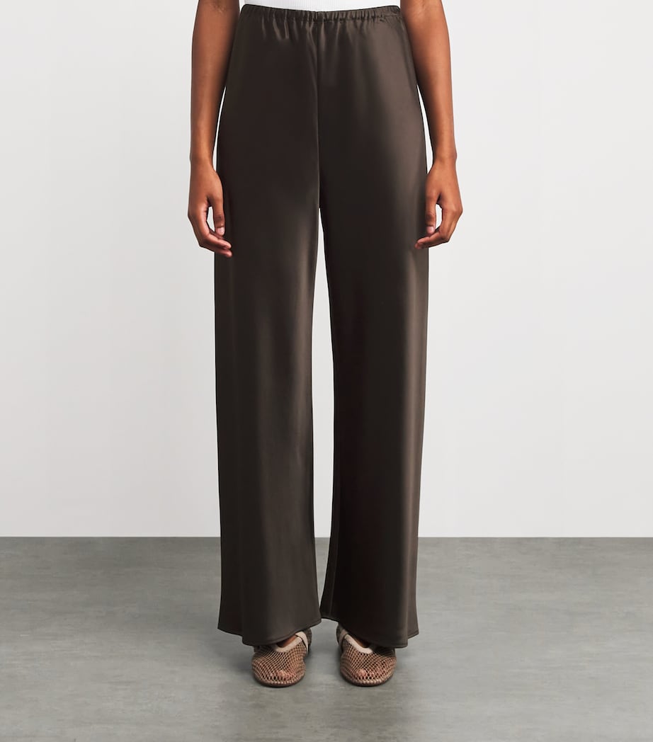 Satin Wide-Leg Trousers CHOCOLATE Image 3