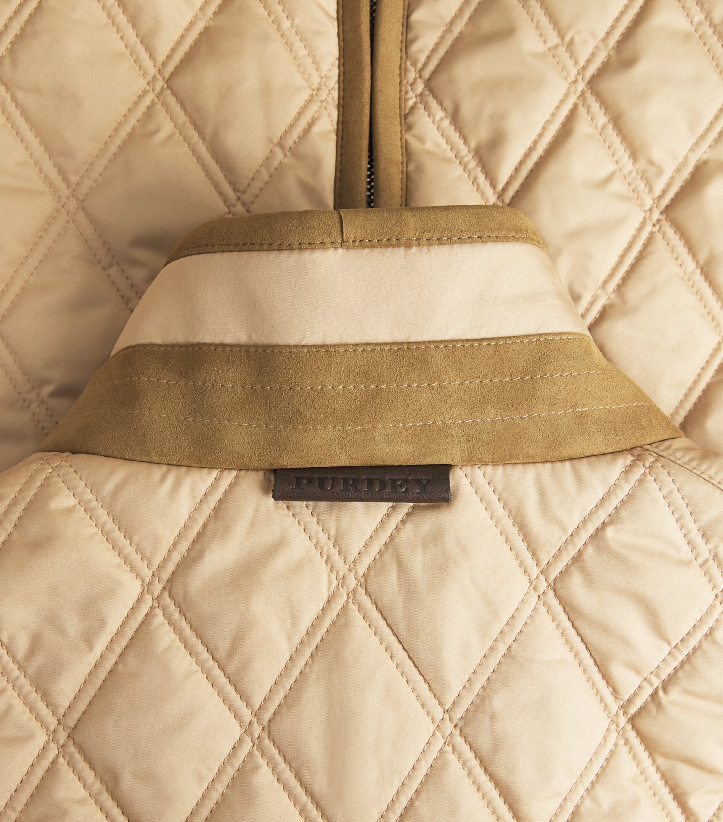 Purdey Mens Suede-Trim Quilted Gilet Camel Image 2