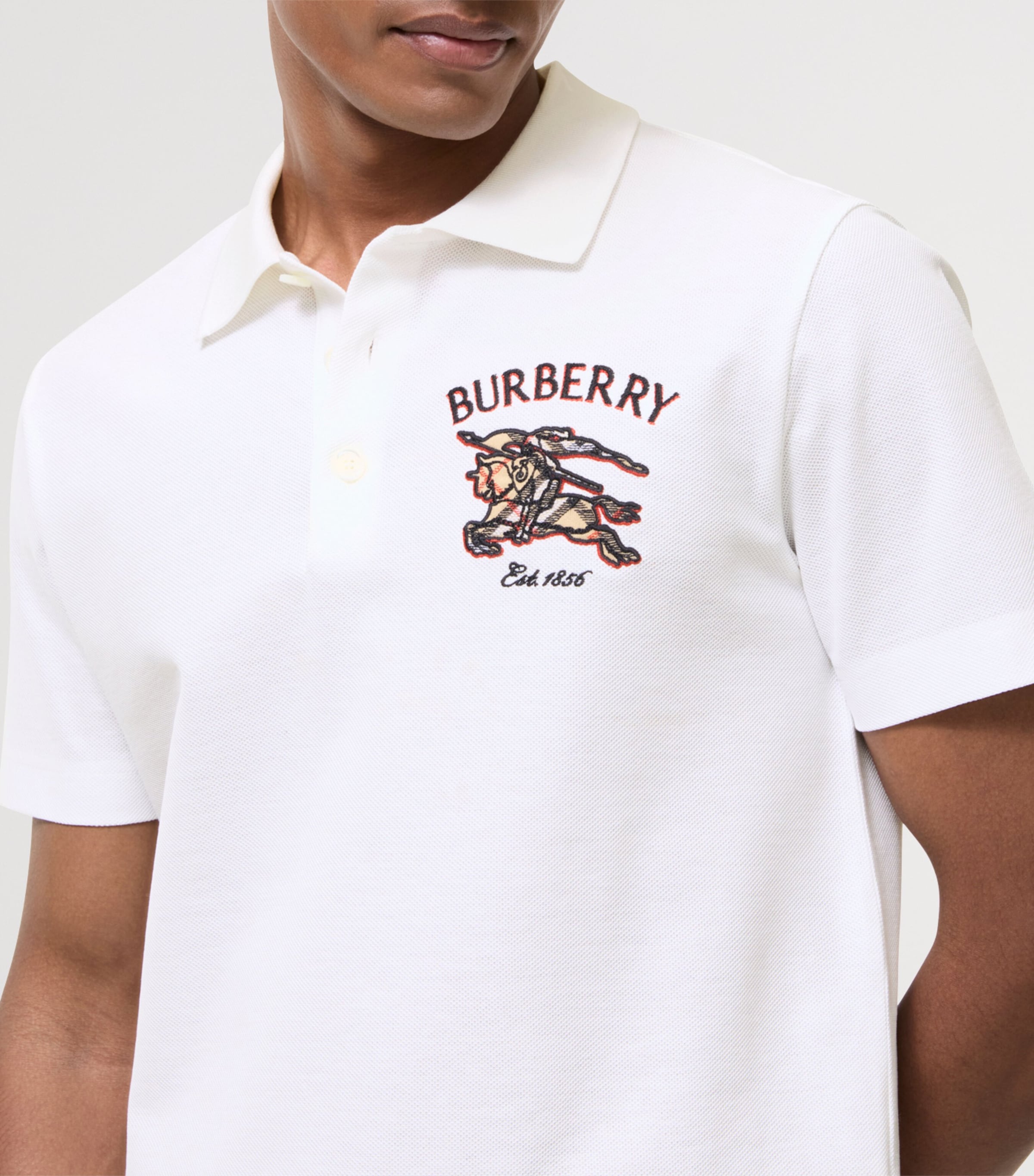 Burberry Mens Cotton EKD Appliqué Polo Shirt Chalk Image 3