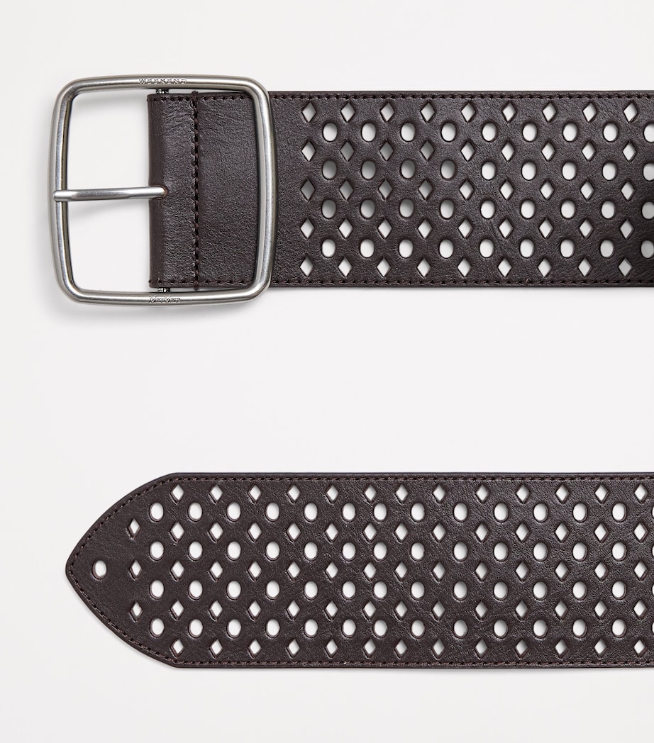 Leather Perforated Belt DARK BROWN Image 4