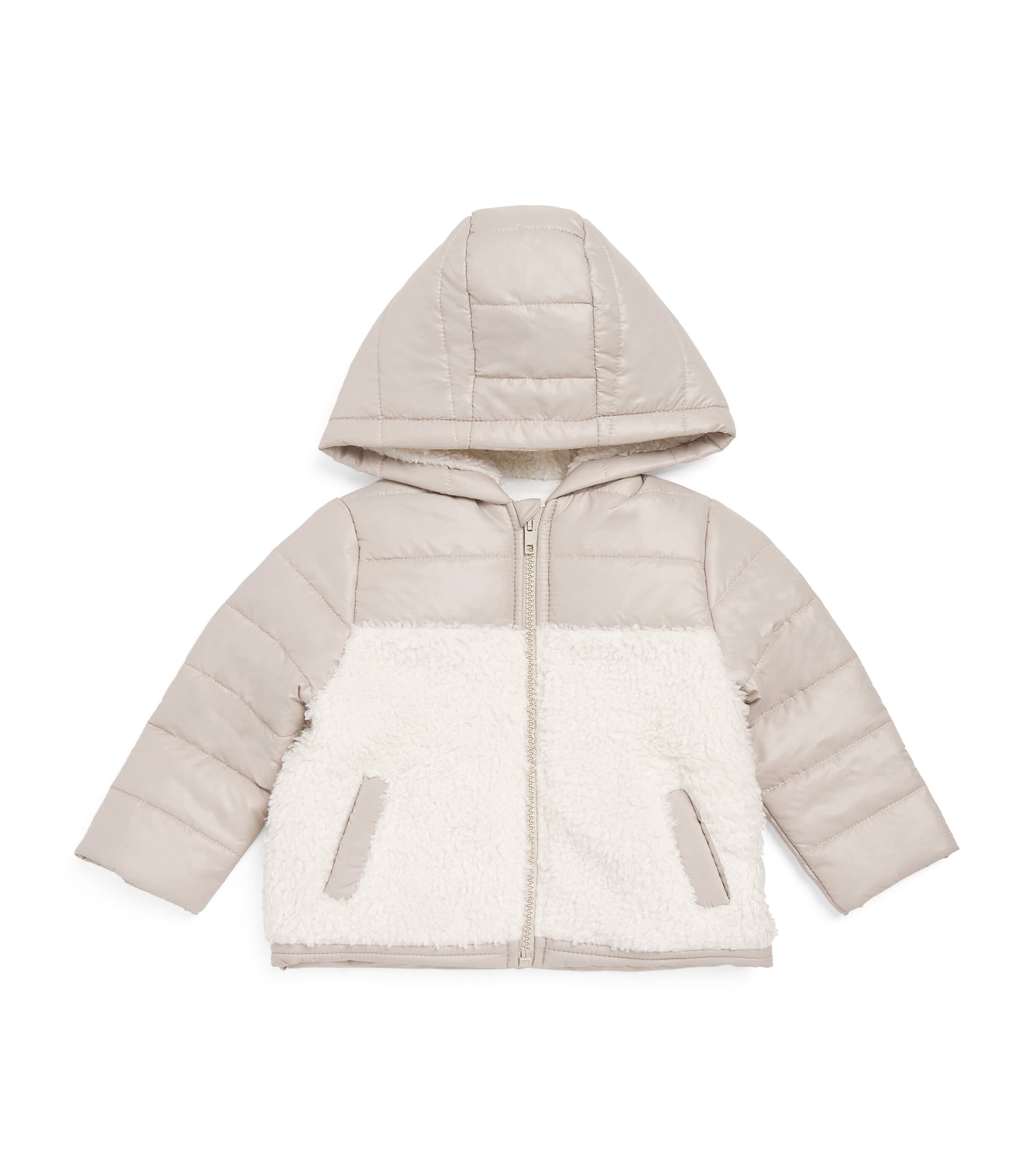 Patachou Fleece-trim Padded Jacket In Neutral