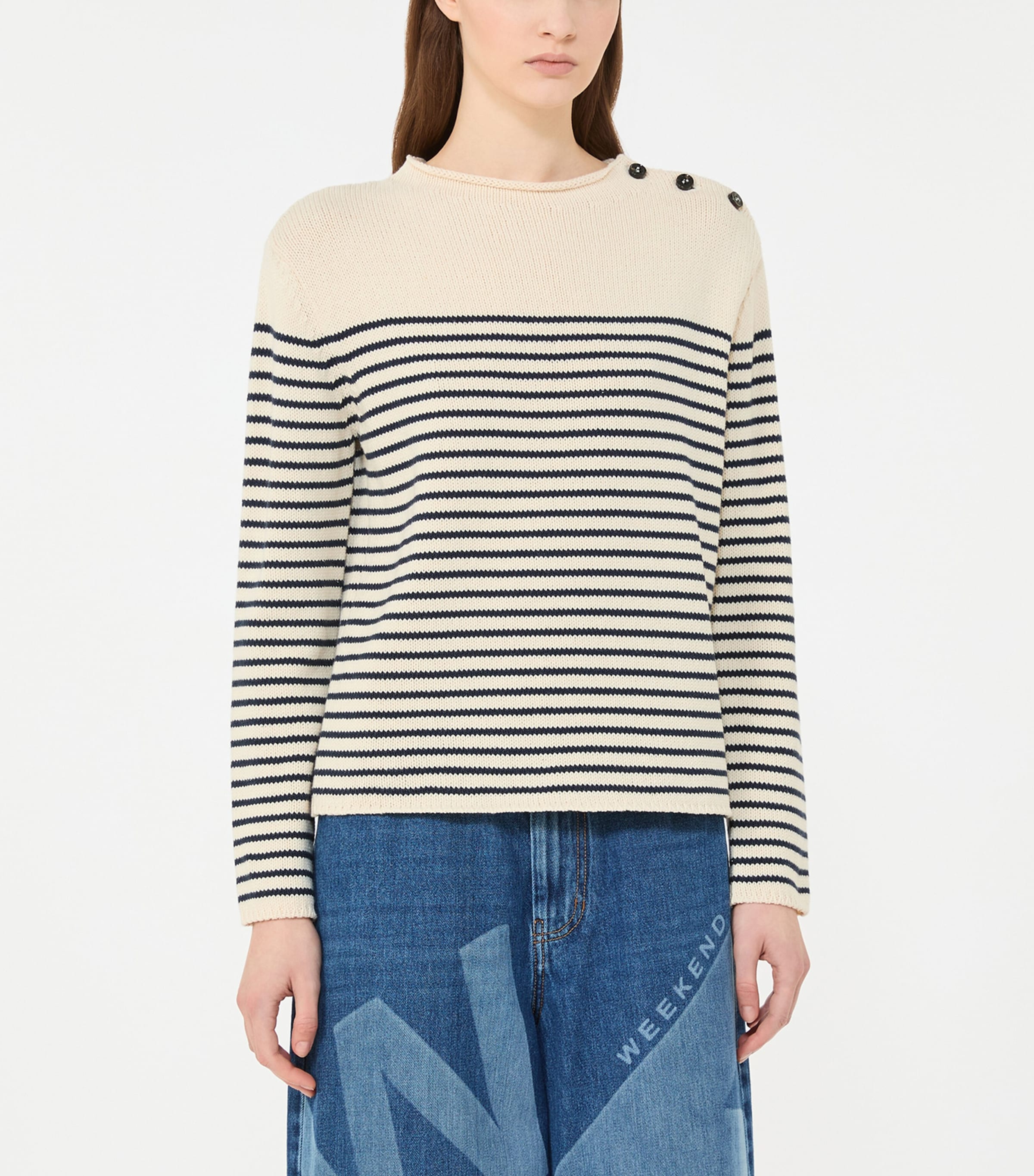 Cotton-Blend Stripe Sweater NAVY Image 2