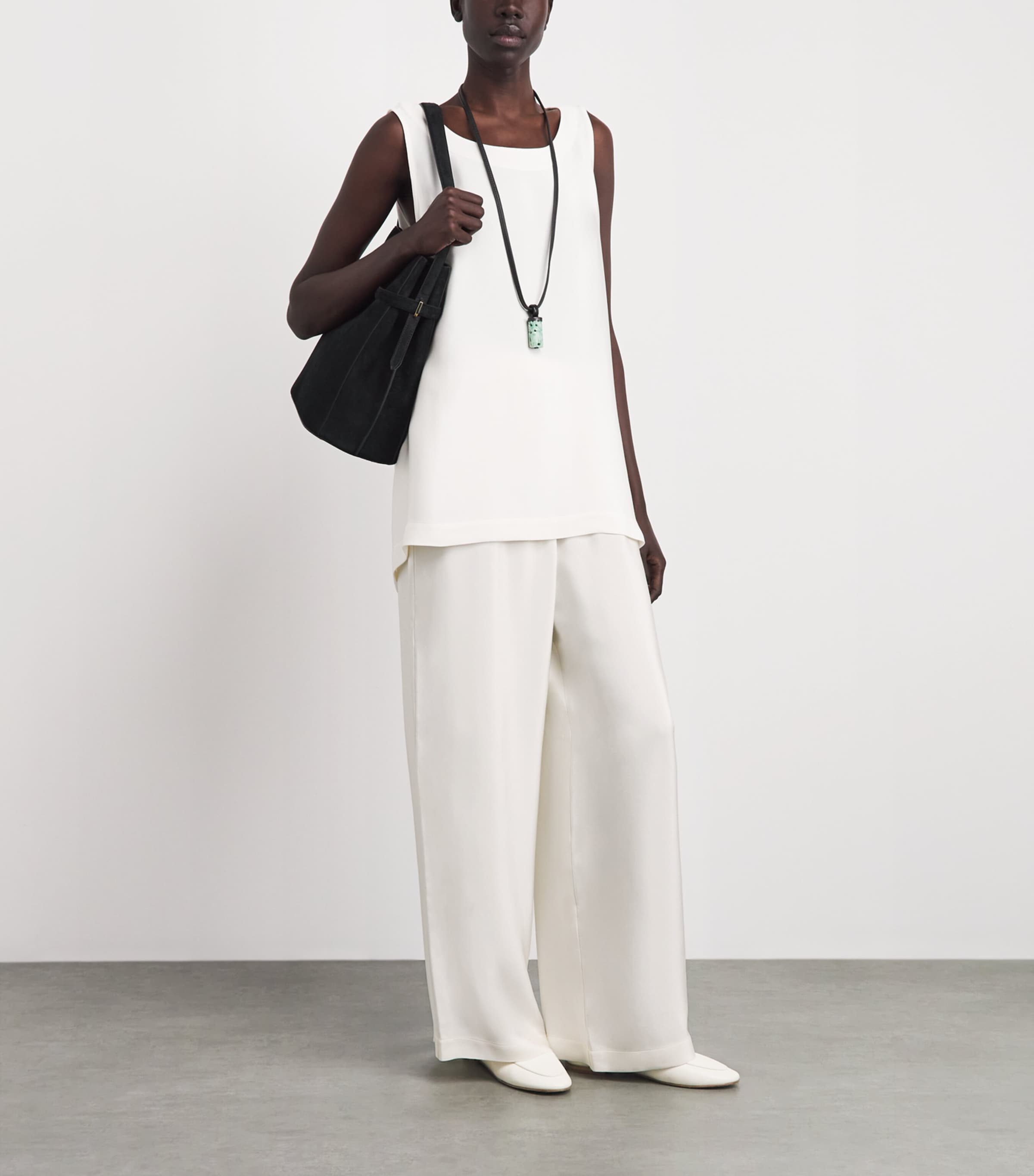 Eskandar Womens Silk Wide-Leg Trousers White Image 2