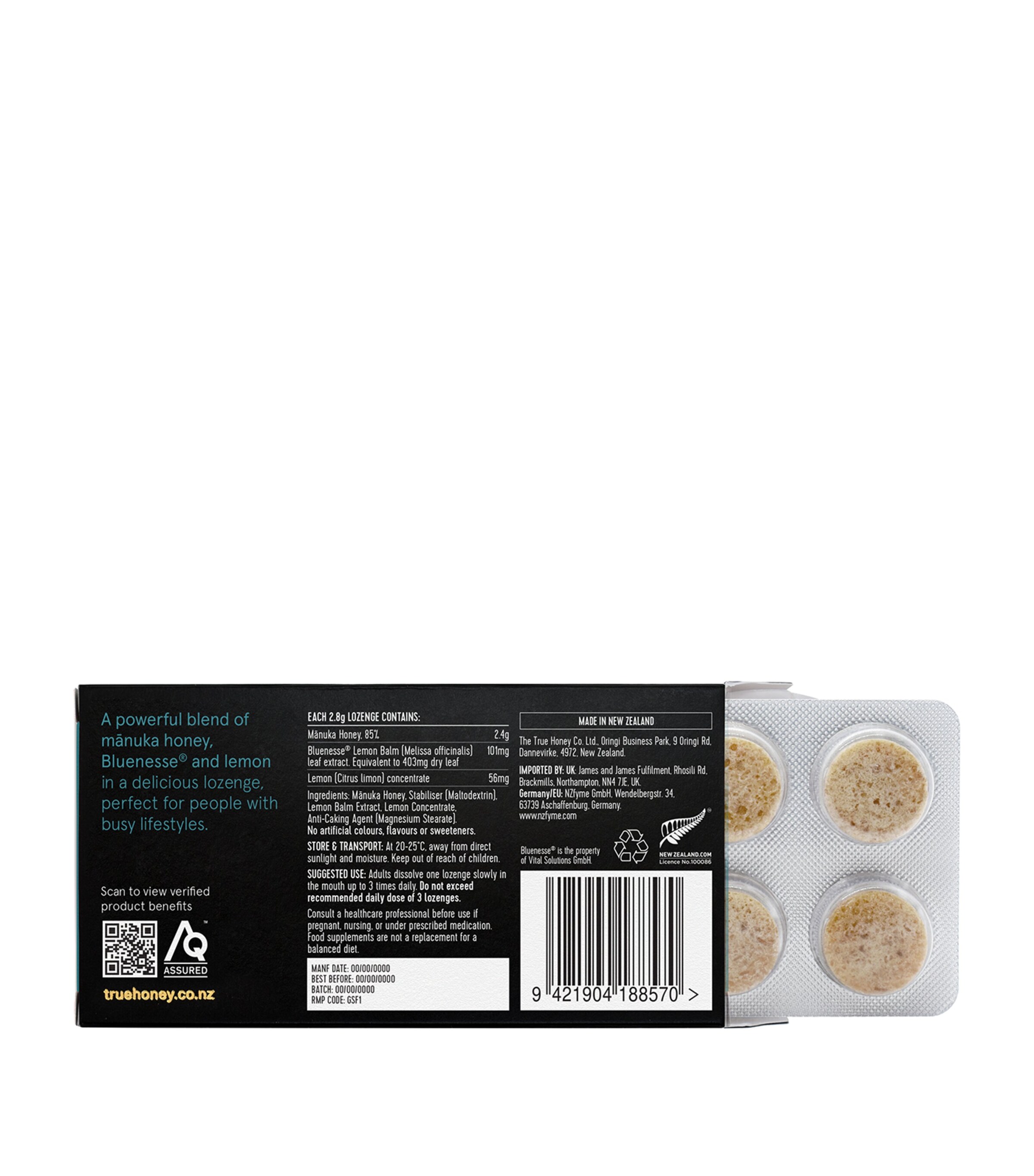 Mānuka Honey Lozenges with Bluenesse and Lemon (8 Capsules) NO COLOUR Image 4