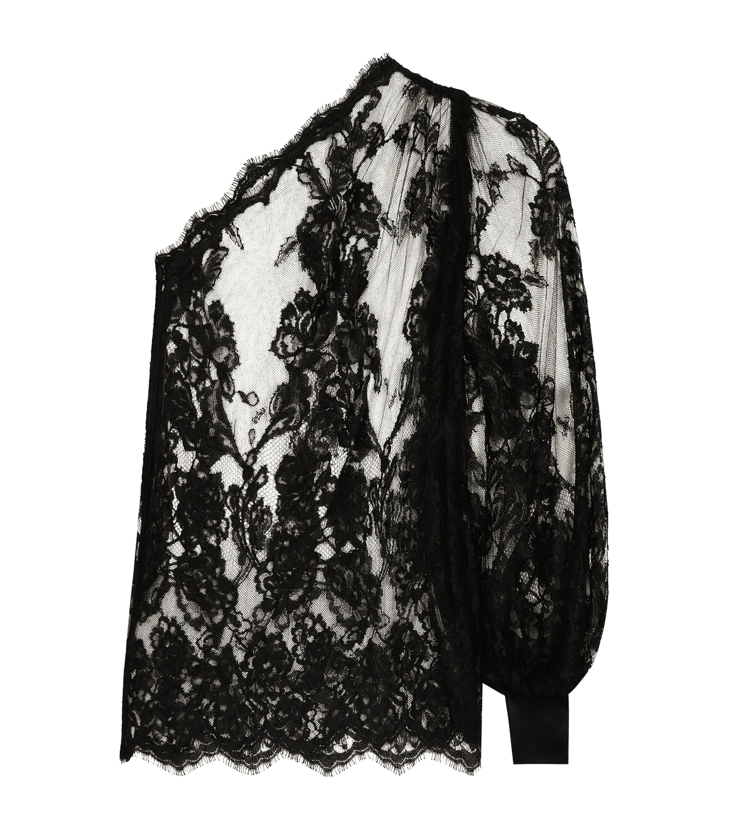 Dolce & Gabbana Chantilly One Shoulder Lace Blouse In Black