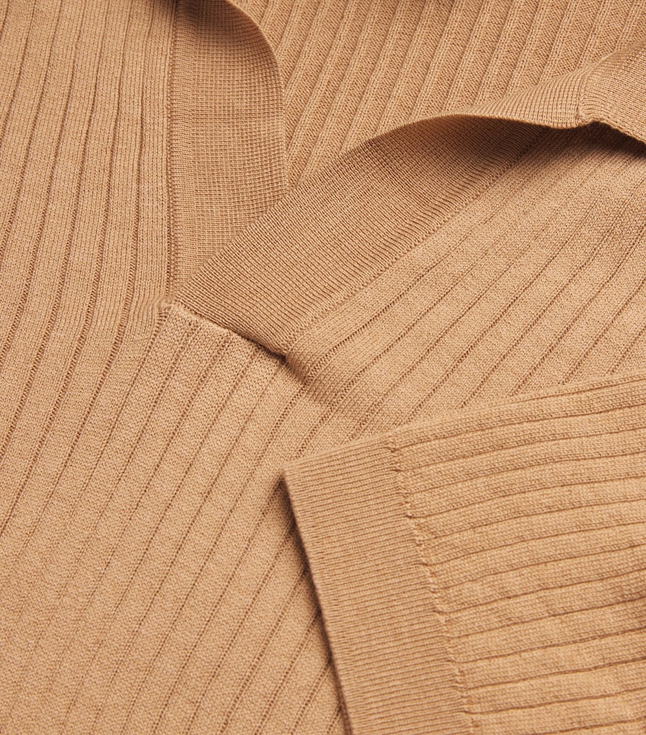 Silk-Cotton Rib-Knit Polo Shirt BRFZ-DUNE Image 5