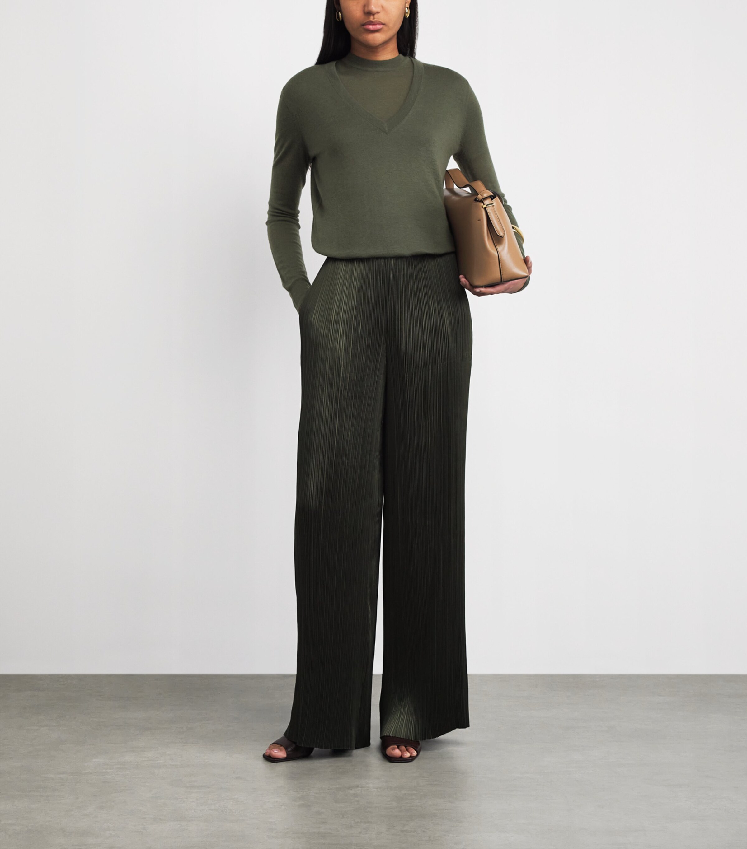Joseph Womens Cashmere Cashair V-Neck Sweater Palm Leaf Image 2