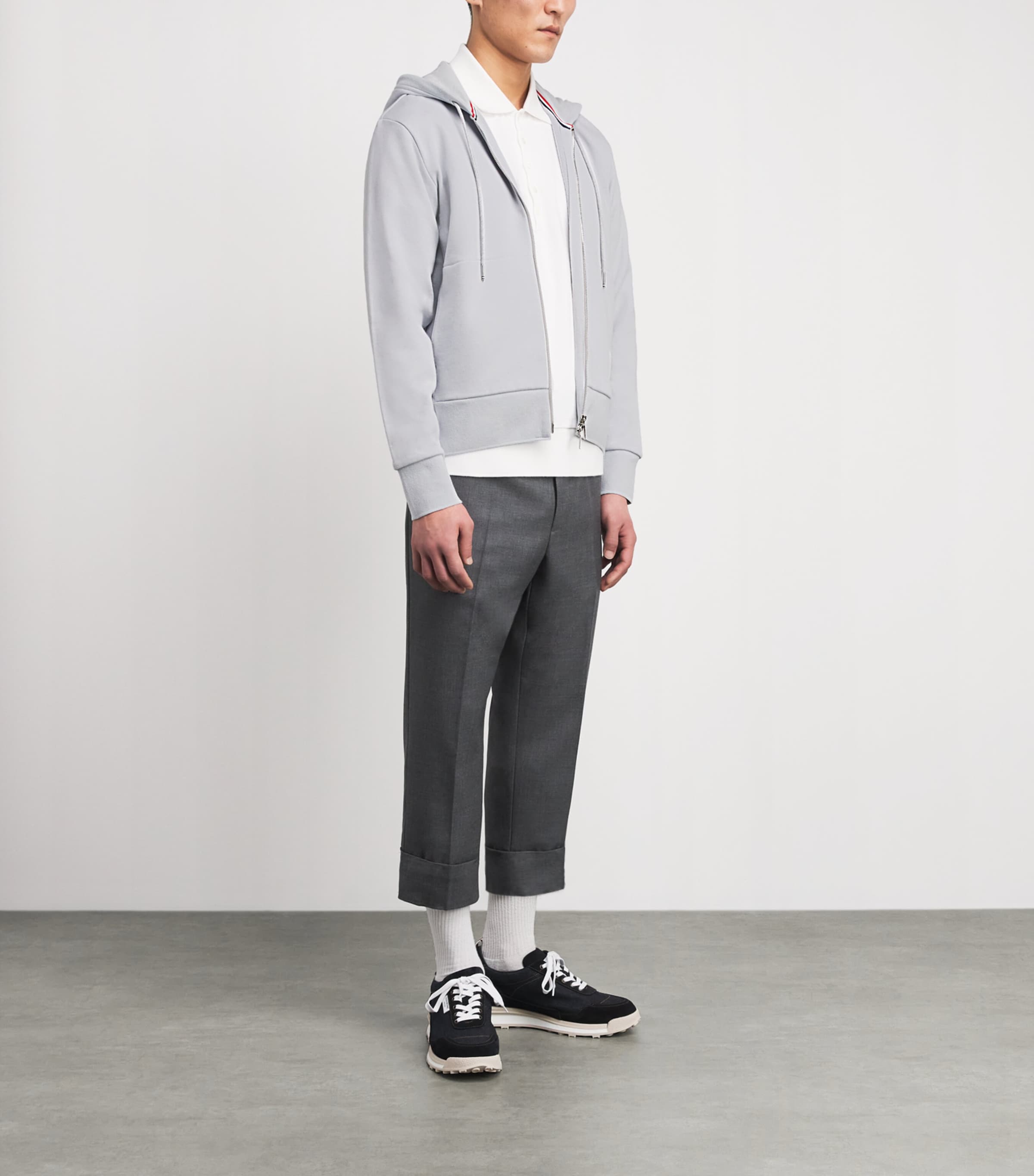 Thom Browne Mens Cotton 4-Bar Zip-Up Hoodie Pale Grey Image 2