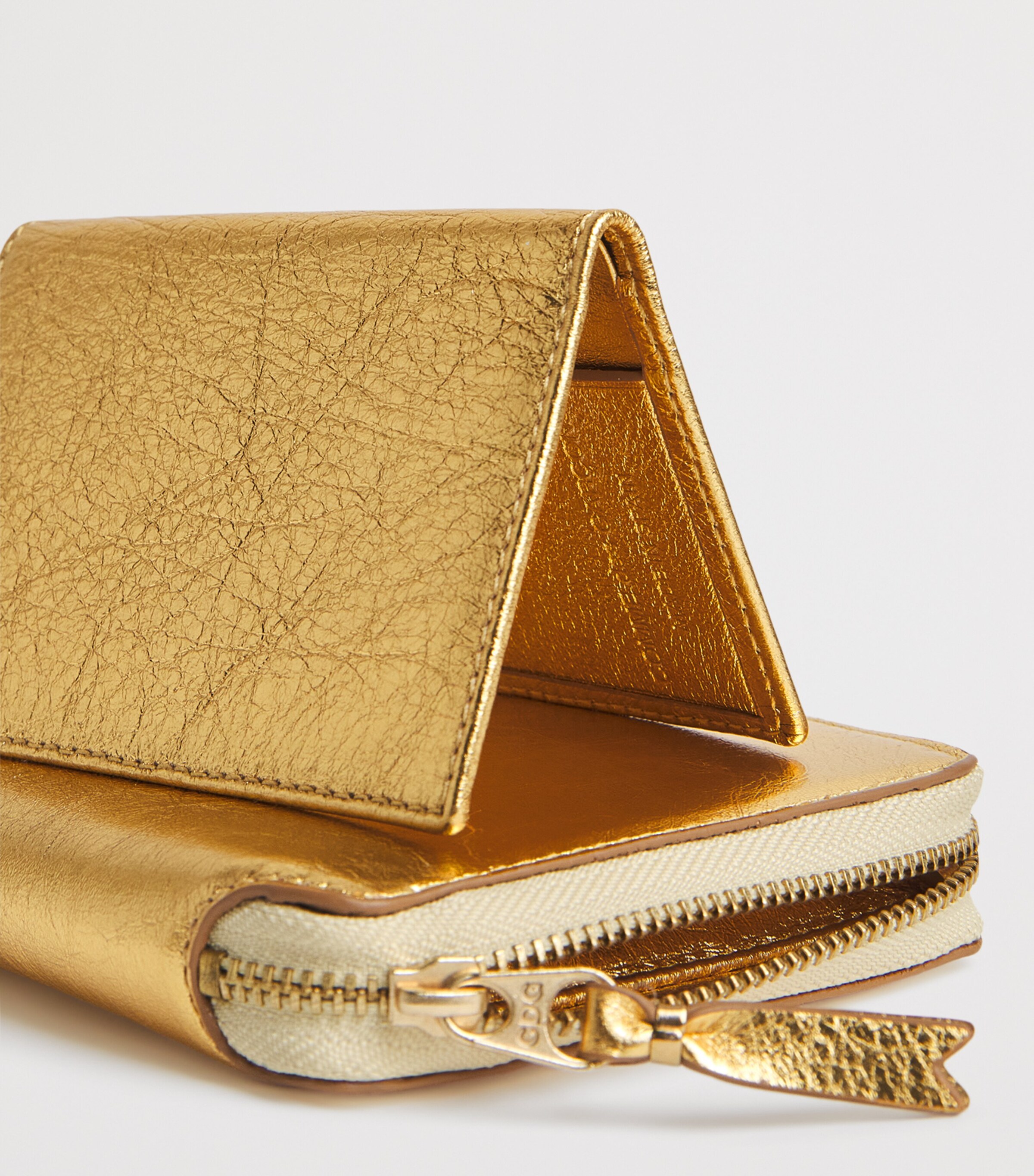 Comme Des Garçons Wallet Gold Leather Bifold Vertical Card Holder