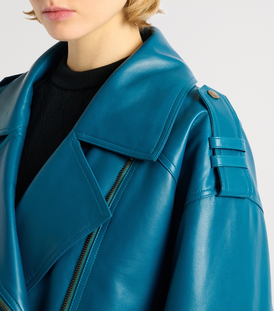 Balmain Womens Lambskin Biker Jacket Bleu Canard Image 7