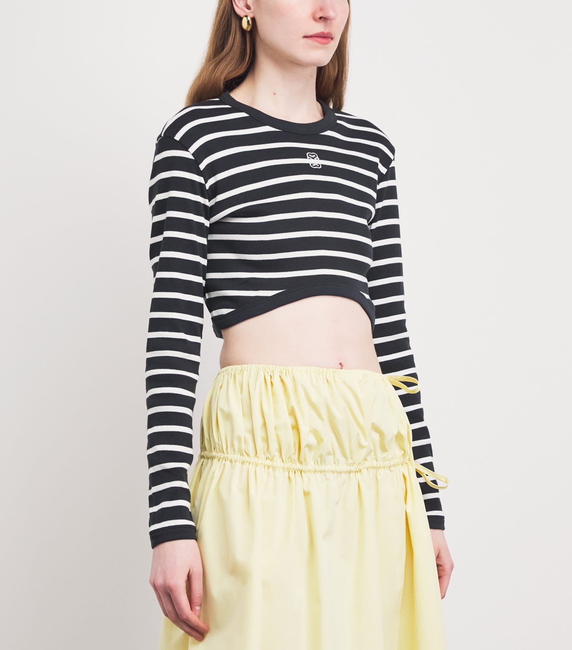 Sandro Paris Womens Cotton Stripe Crop Top Marine / Blanc Image 4
