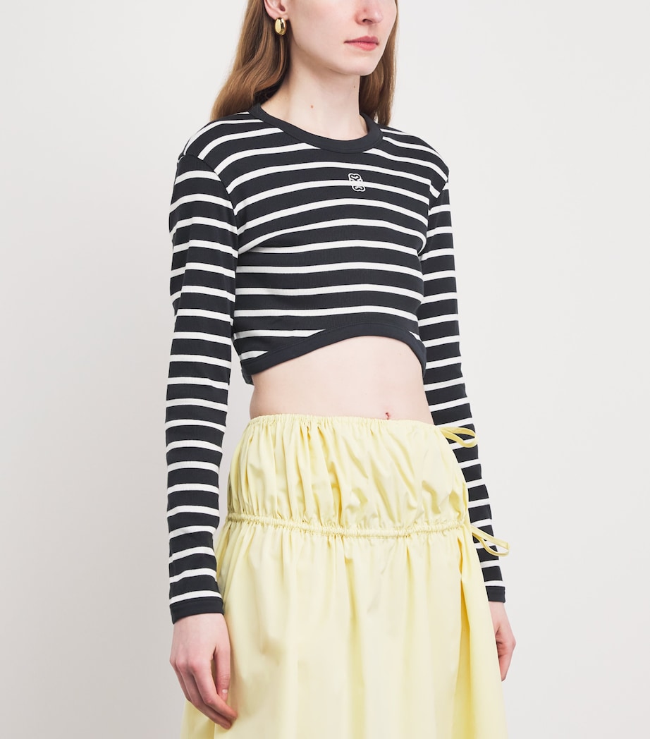 Sandro Paris Womens Cotton Stripe Crop Top Marine / Blanc Image 4