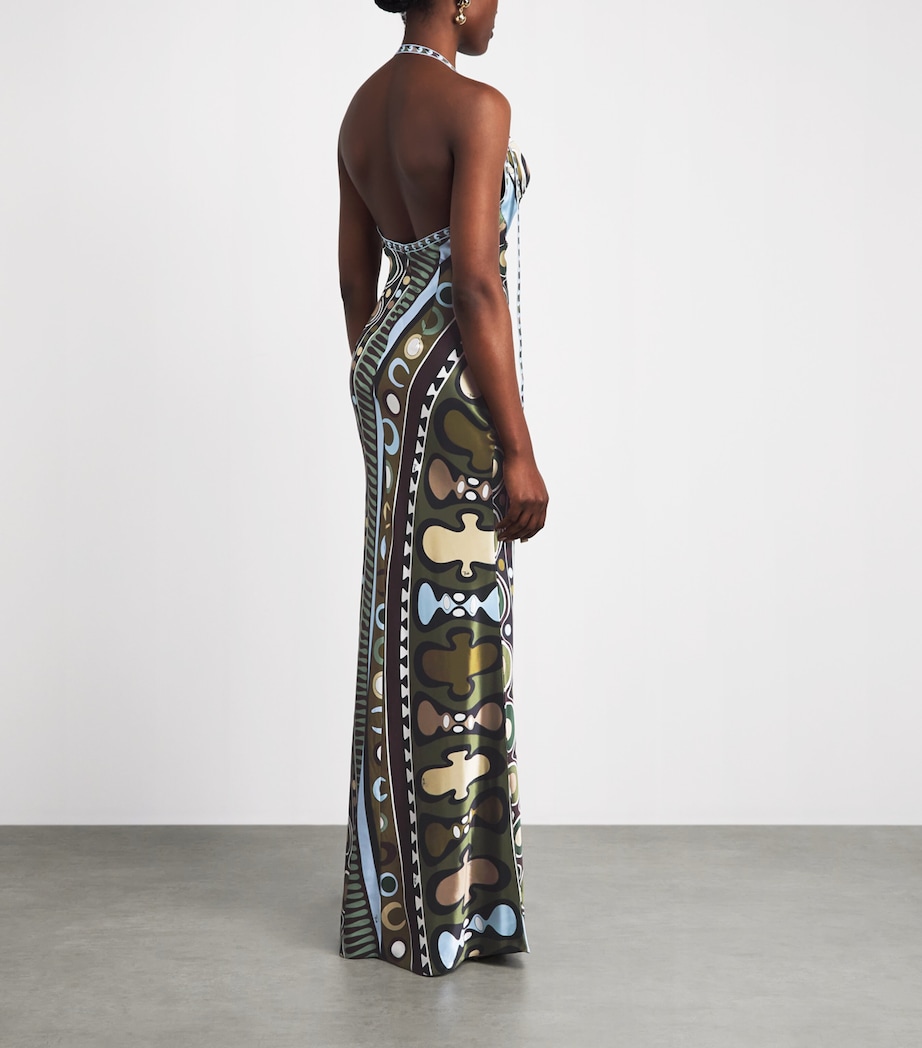 PUCCI Womens Satin Soleil Maxi Dress Khaki Image 4