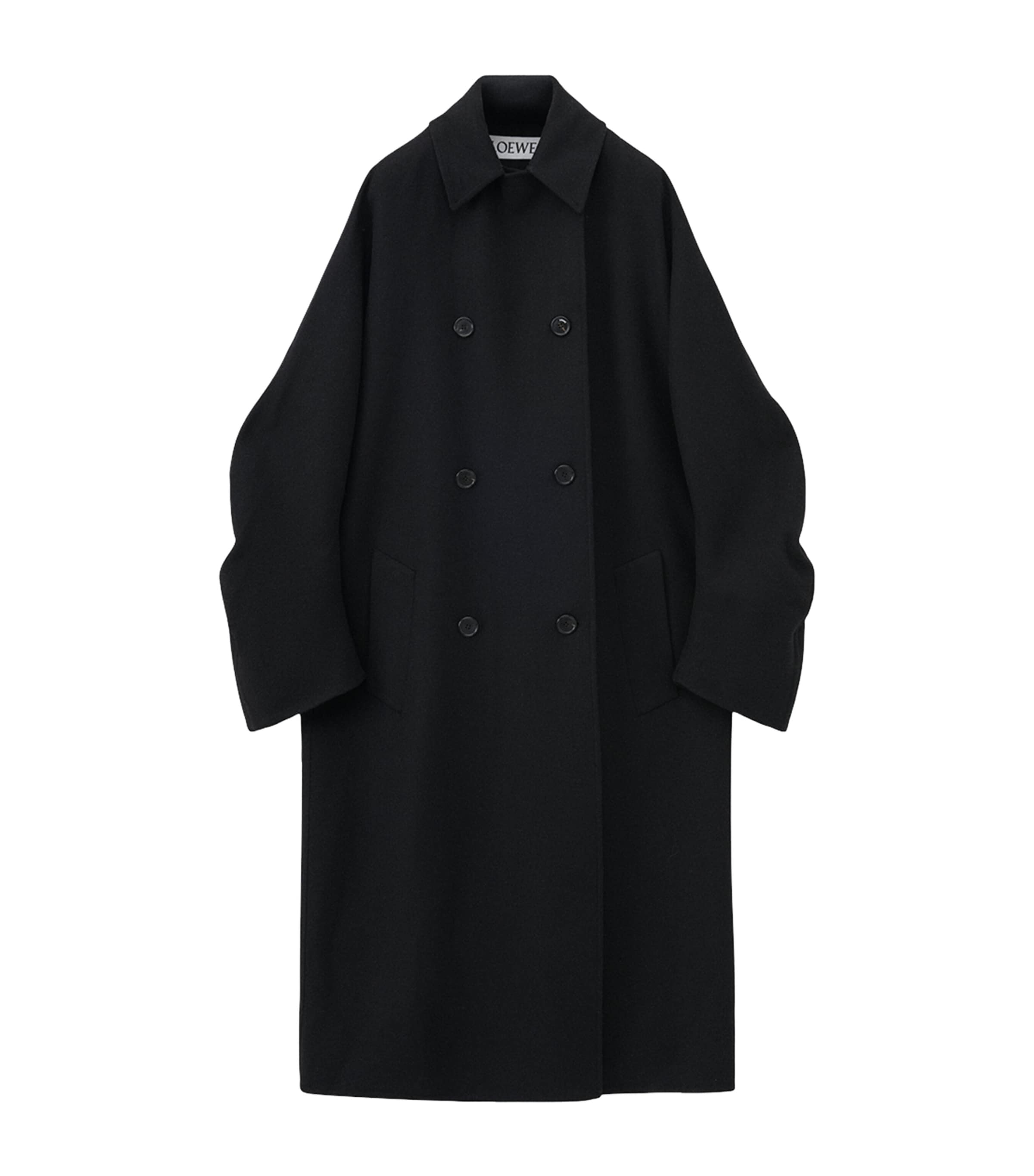 Loewe Wool-blend Double-breasted Trench Coat In Black