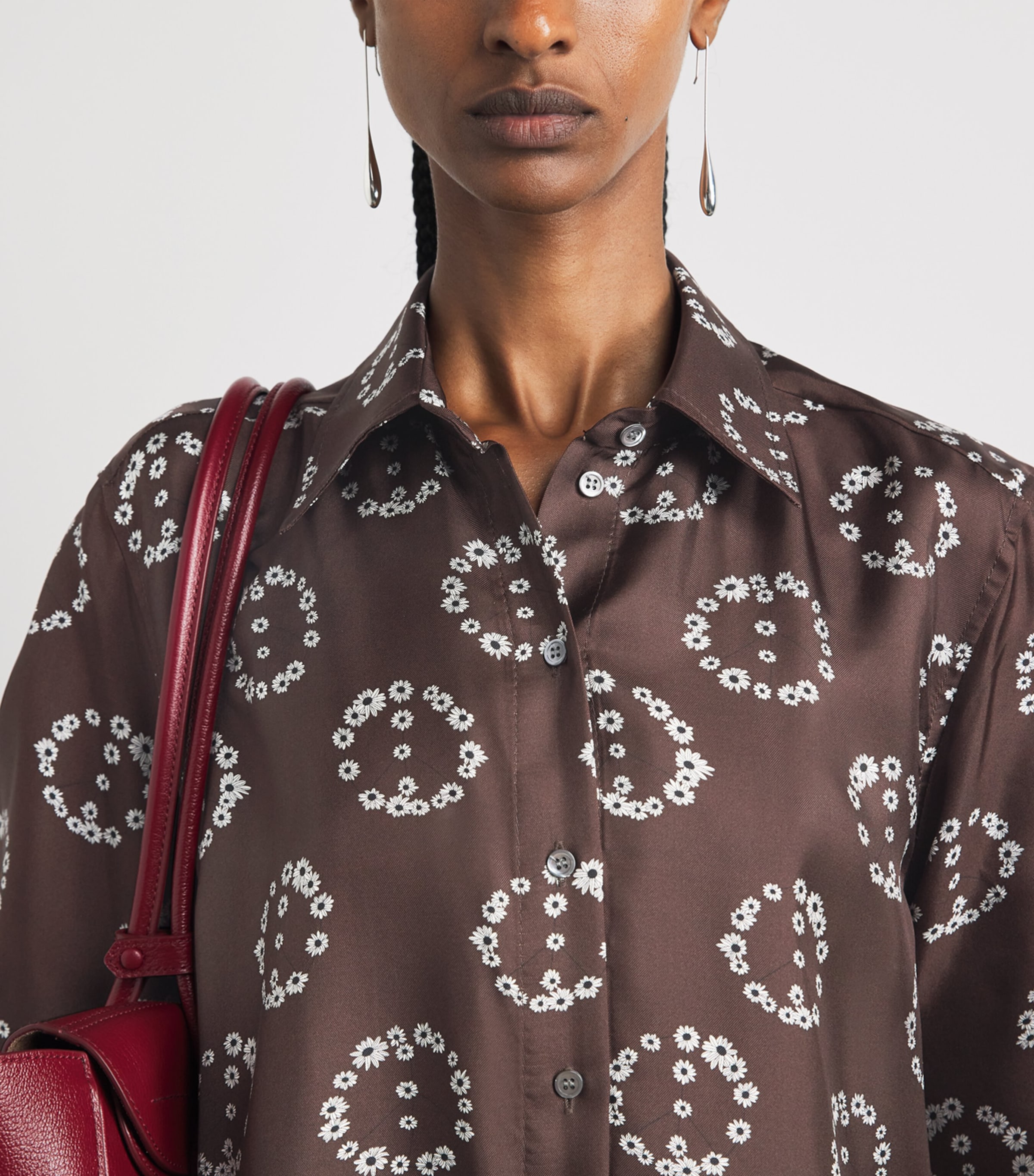 Sandro Paris Womens Silk Floral Shirt Brown Image 3