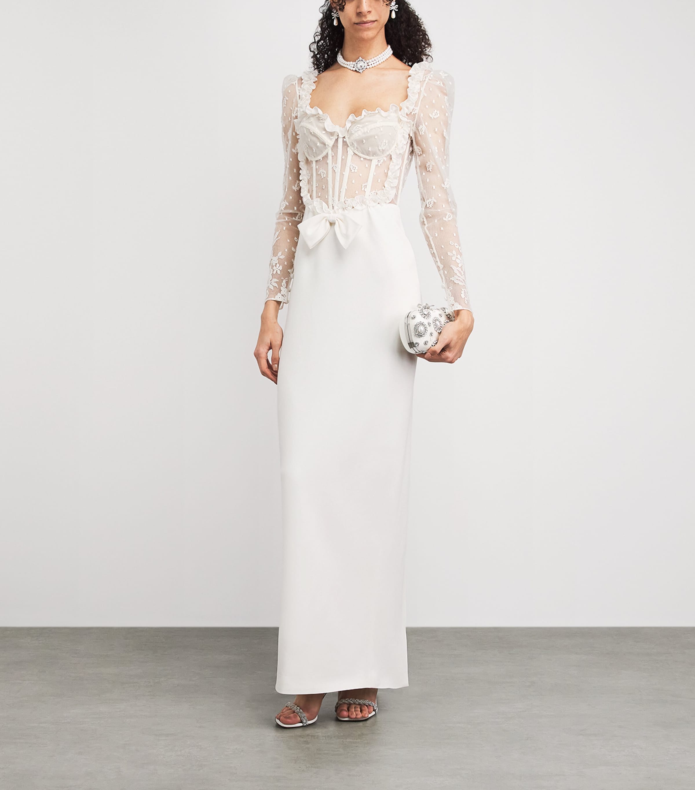 Alessandra Rich Womens Cady Lace-Bustier Maxi Dress White Image 2
