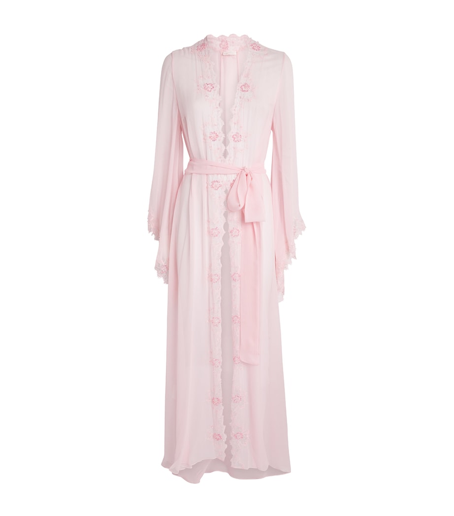 Rosamosario Womens Silk Georgette Embellished Robe Pink Image 1