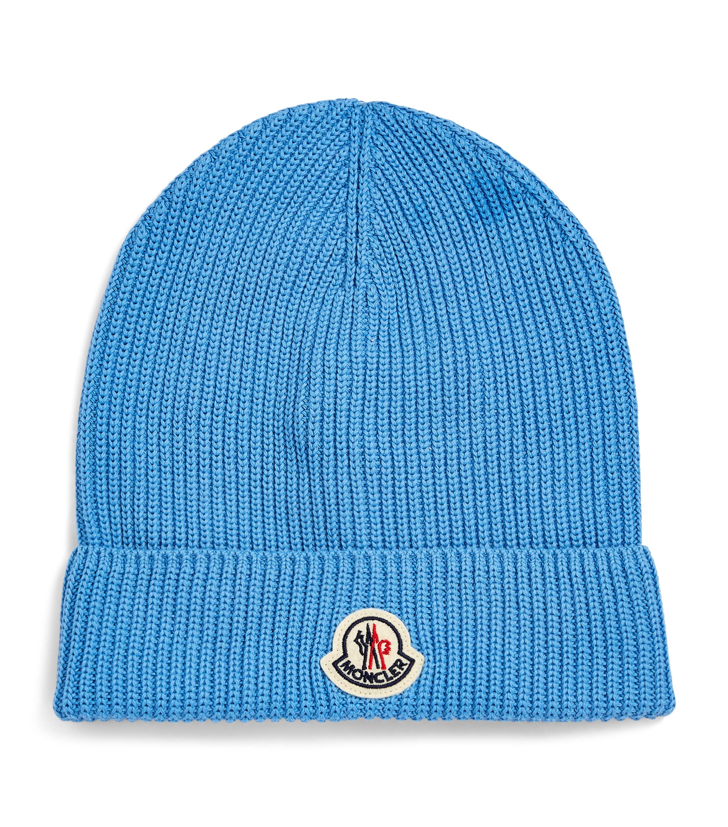 Moncler Logo-appliquéd Ribbed Cotton Beanie In Blue