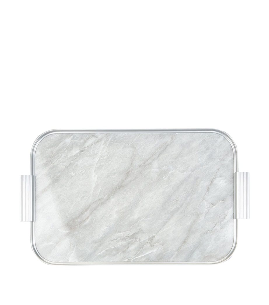 Ribbed Tray (46cm) SILVER WHITE MARBLE Image 2